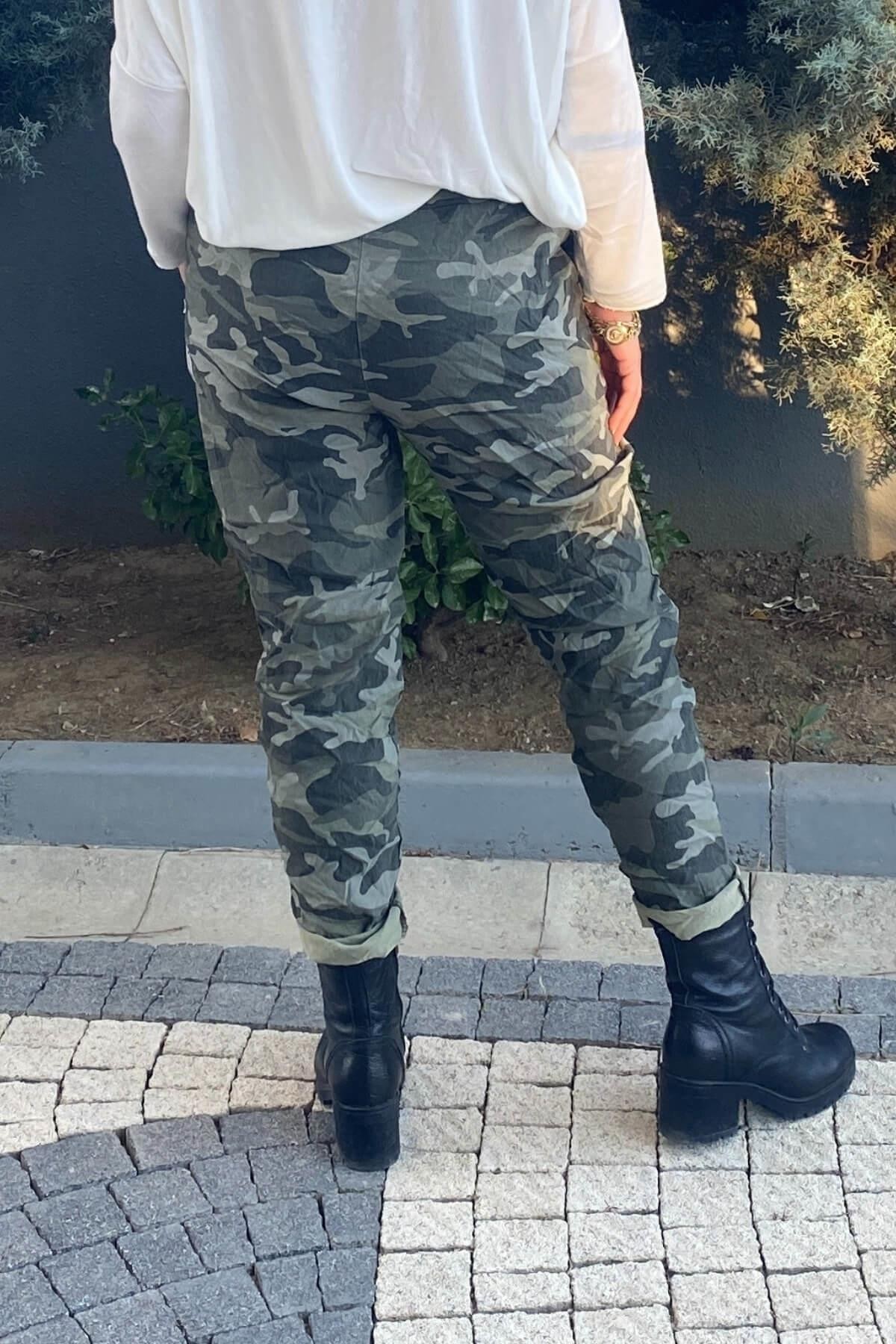 Büyük Beden İtalyan Haki Kamuflaj Pantolon