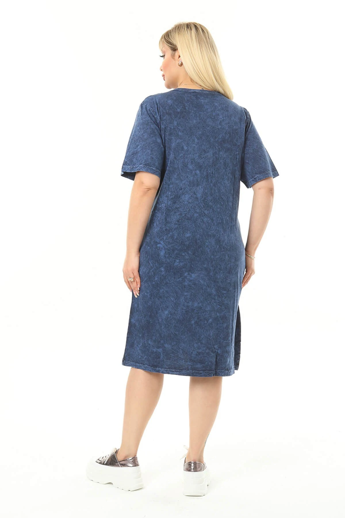 Büyük Beden Lacivert Kelebek Taslı Elbise