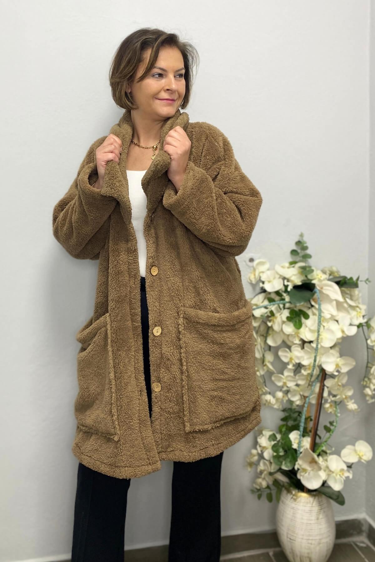 Kadın Kahve Peluş Hırka