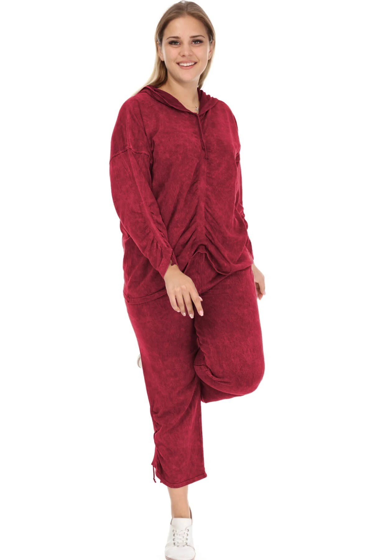 Büyük Beden Bordo Bohem Büzgülü Takım