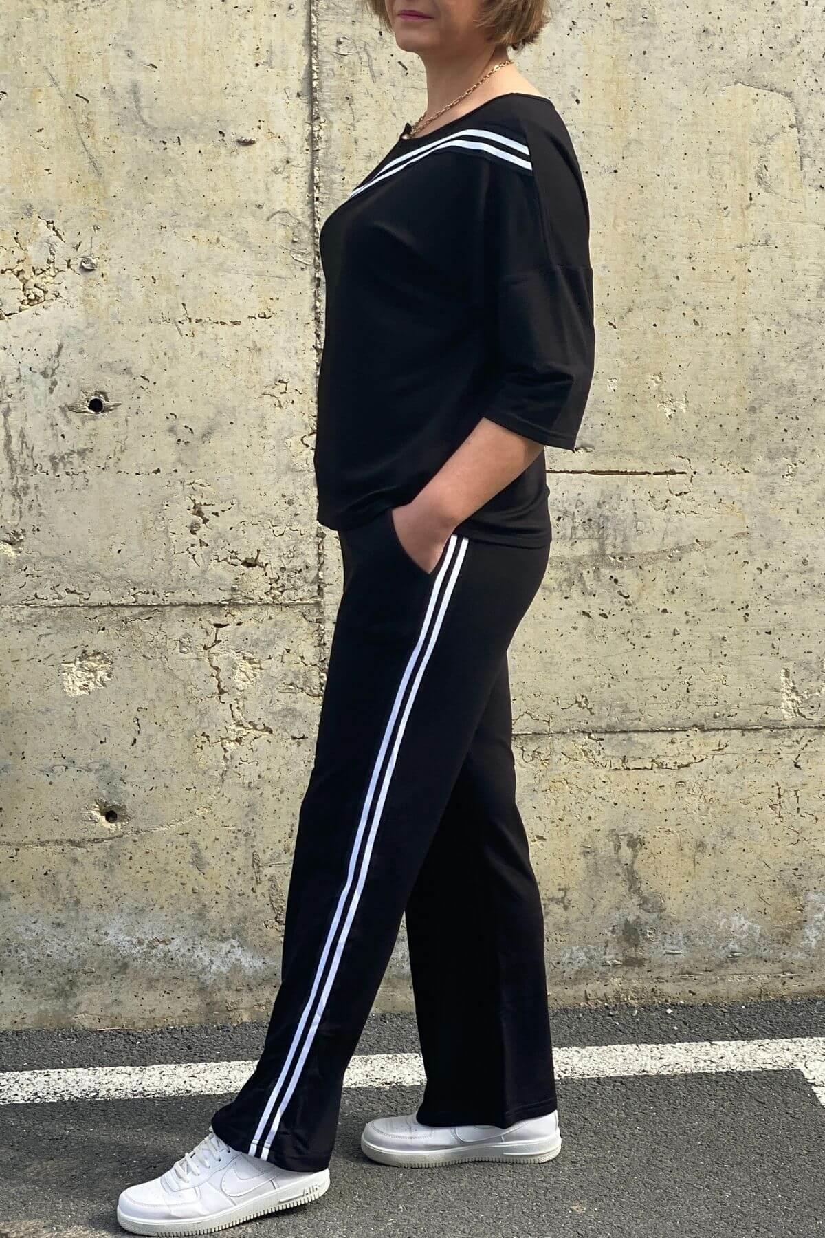 Büyük Beden Siyah Tek Omuz Dekolteli Eşortman Takım