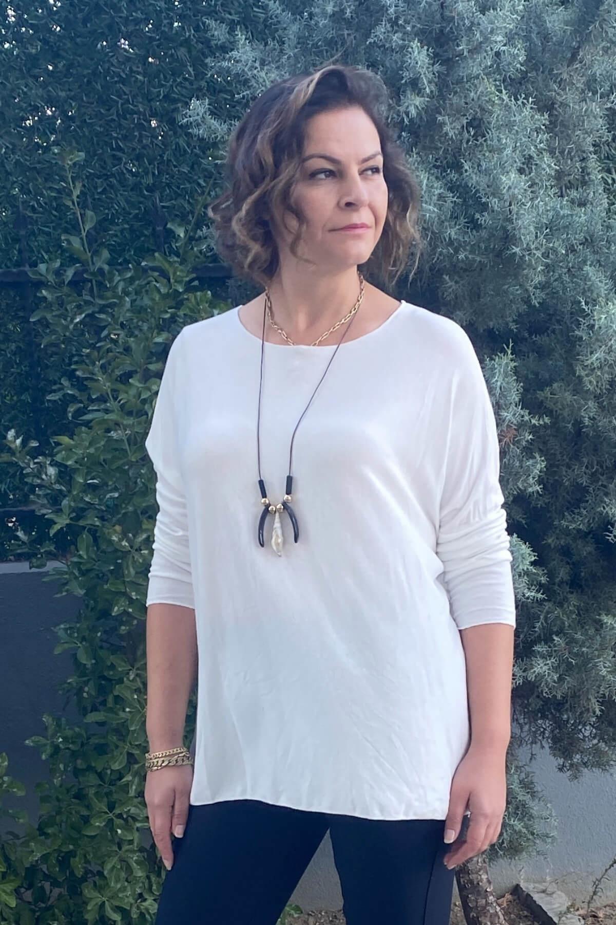 Kadın İtalyan Angora Beyaz Triko Bluz