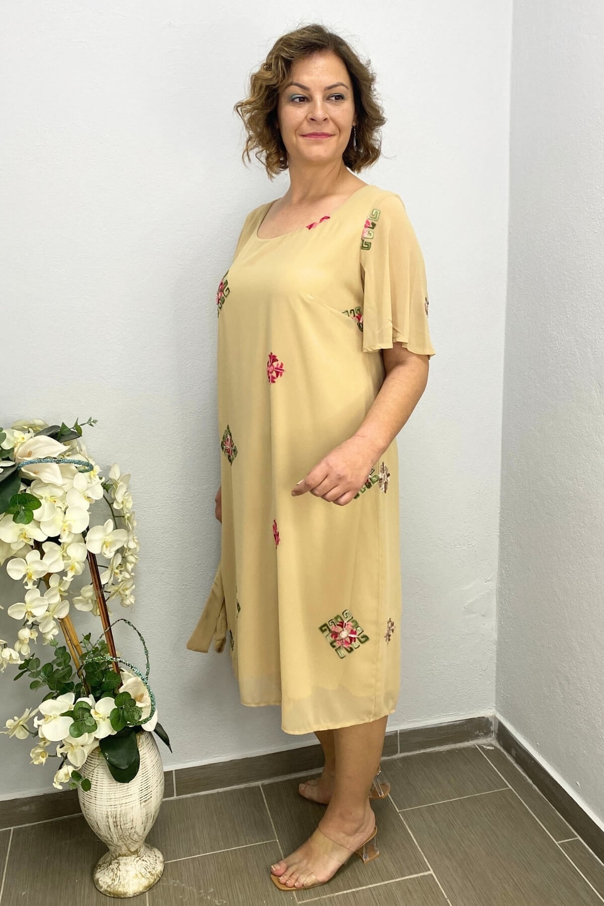 Kadın  Sarı Şifon  Elbise