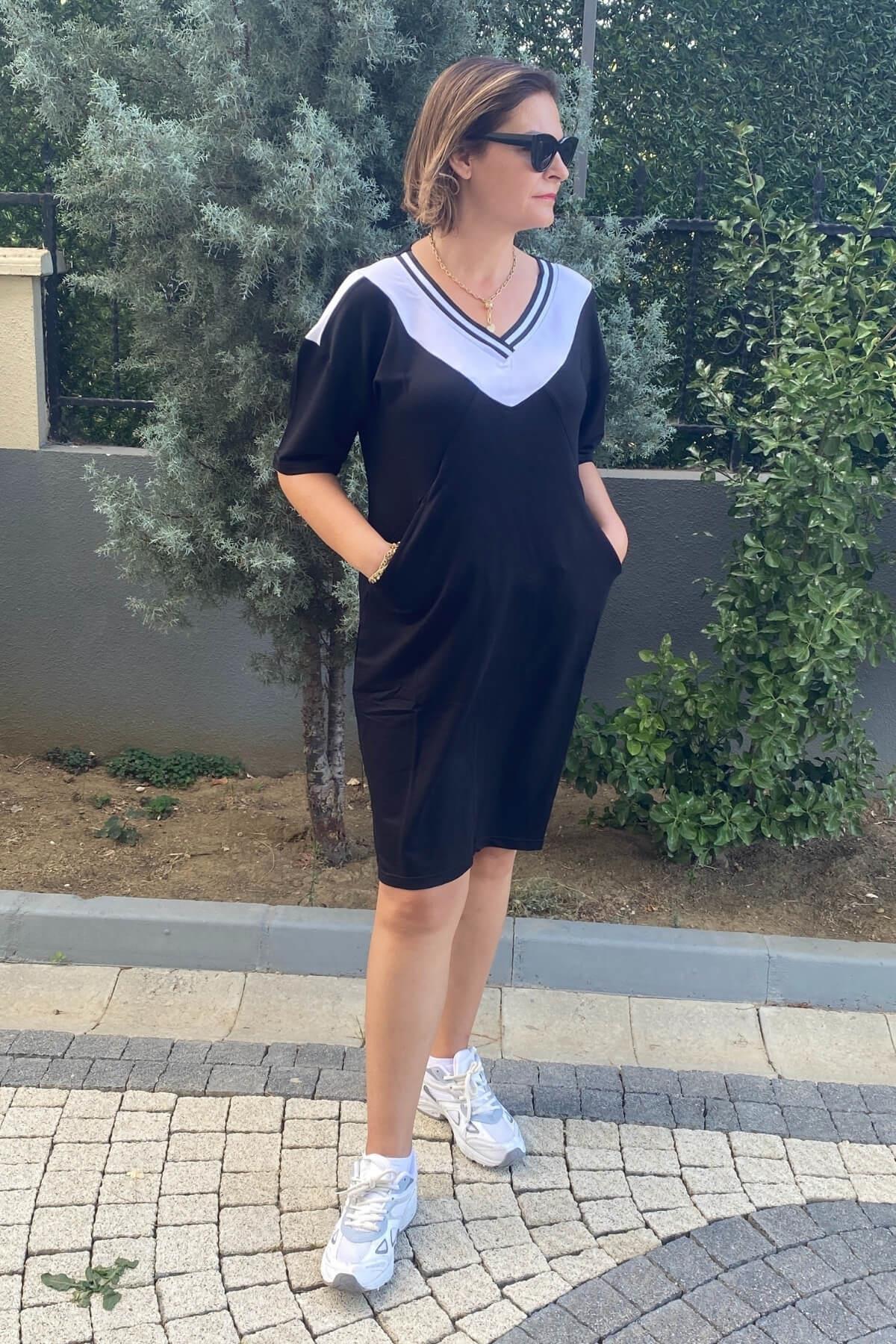 Büyük Beden Lina V Yaka Elbise