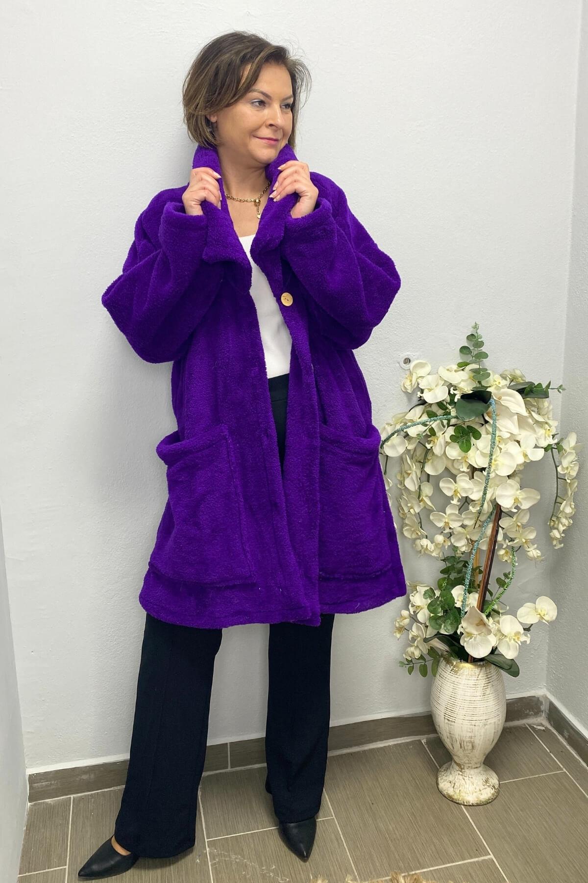 Kadın Mor Peluş Hırka