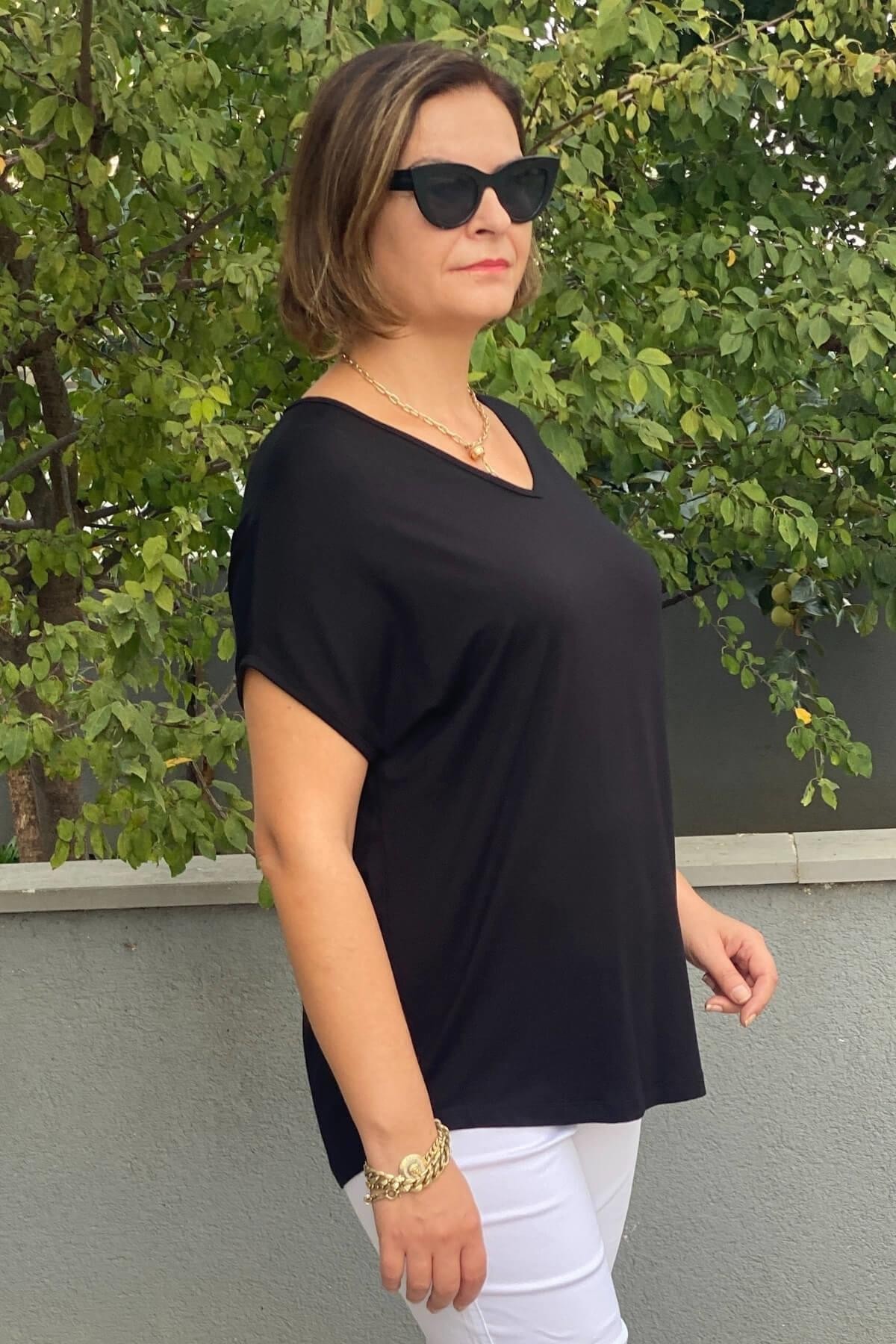 Büyük Beden Siyah Minnoş Bluz