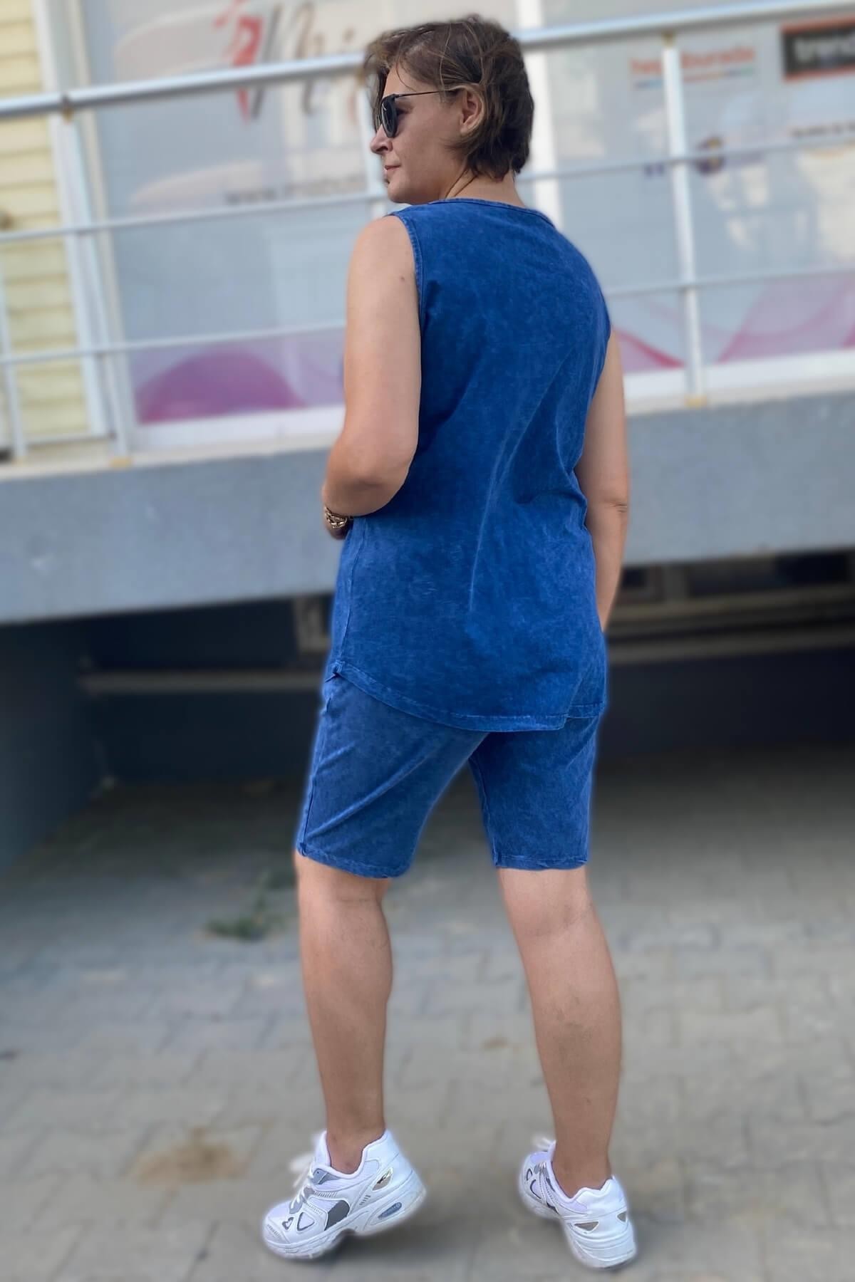 Büyük Beden Lacivert Gümüş Şort Takım