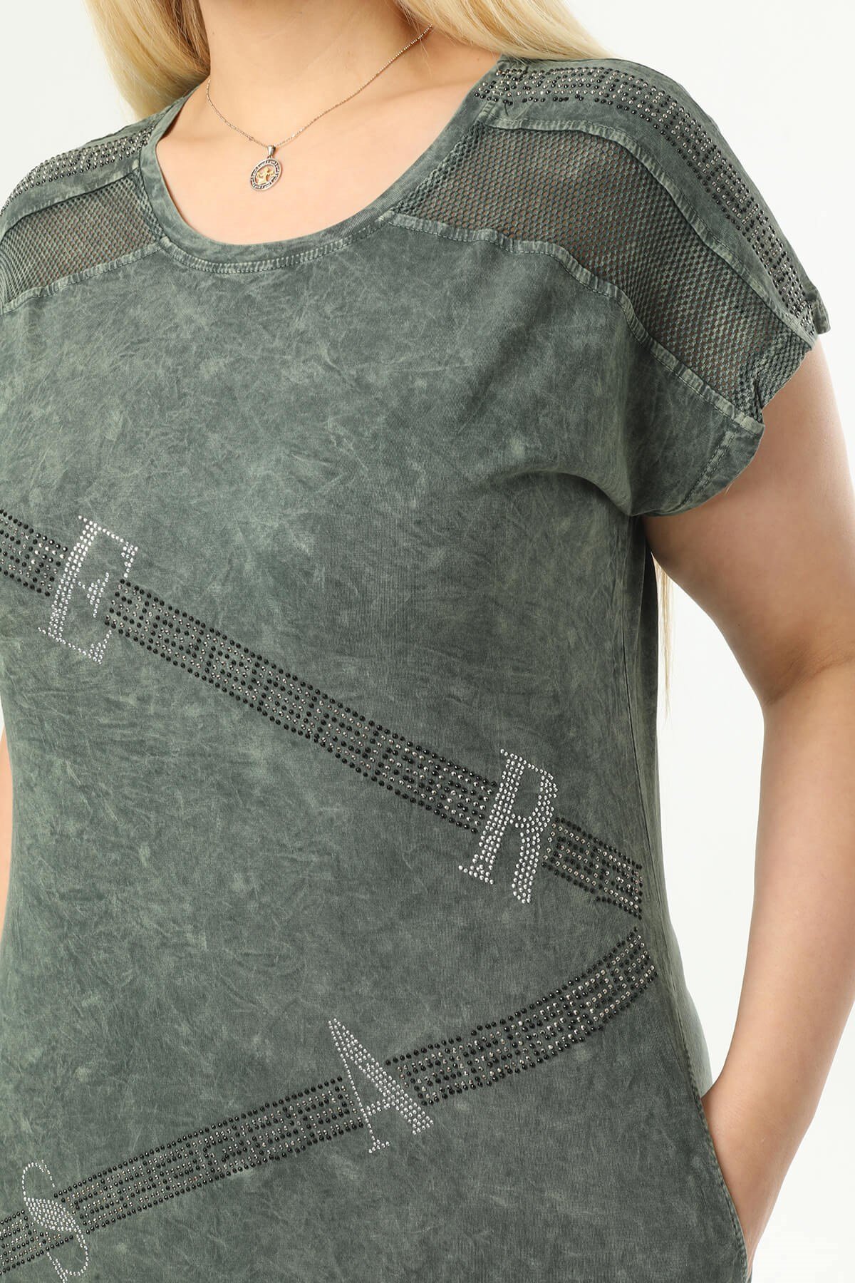 Büyük Beden Haki Gizli Cep Detaylı Elbise