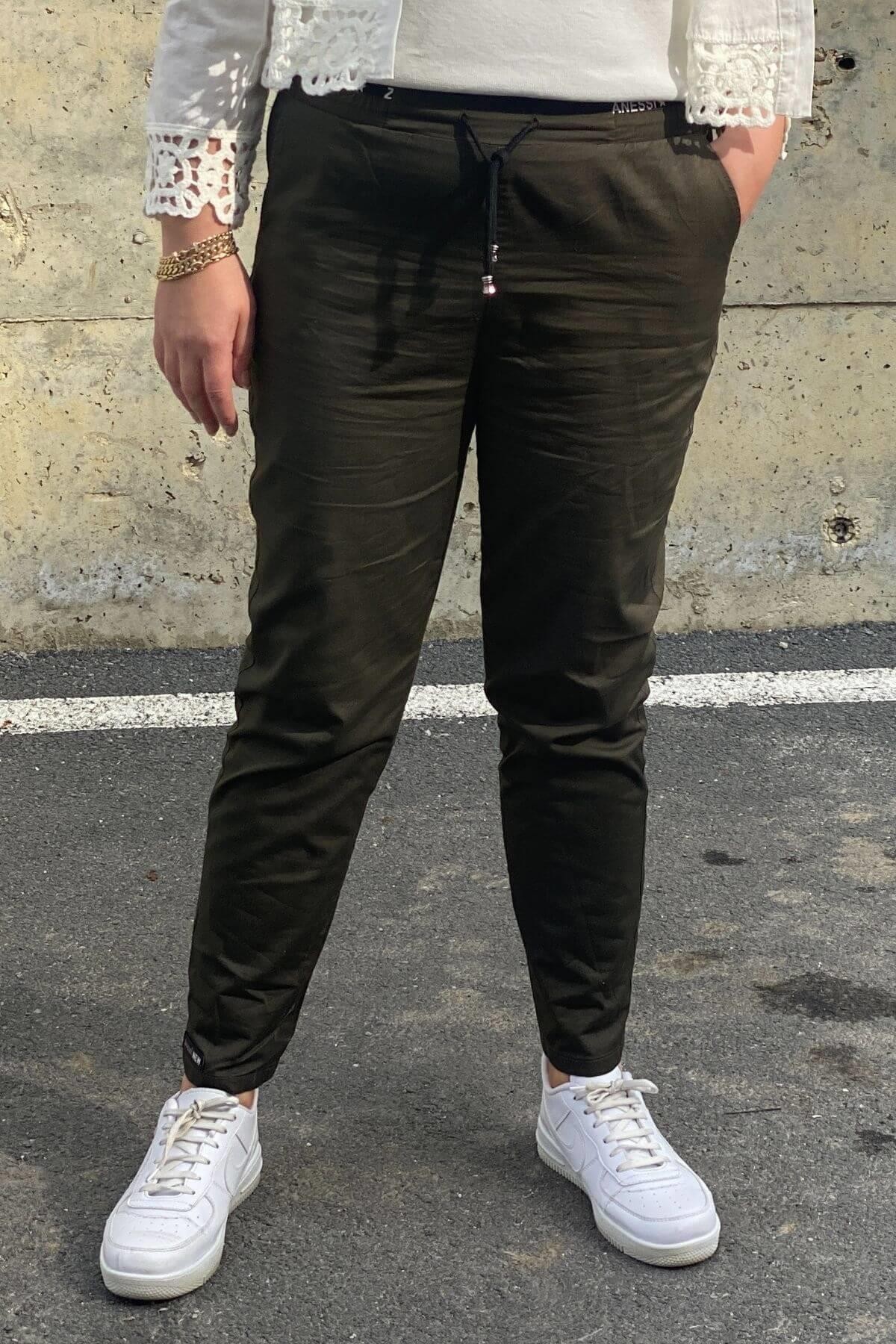 Kadın Spor Haki Kumaş Pantolon