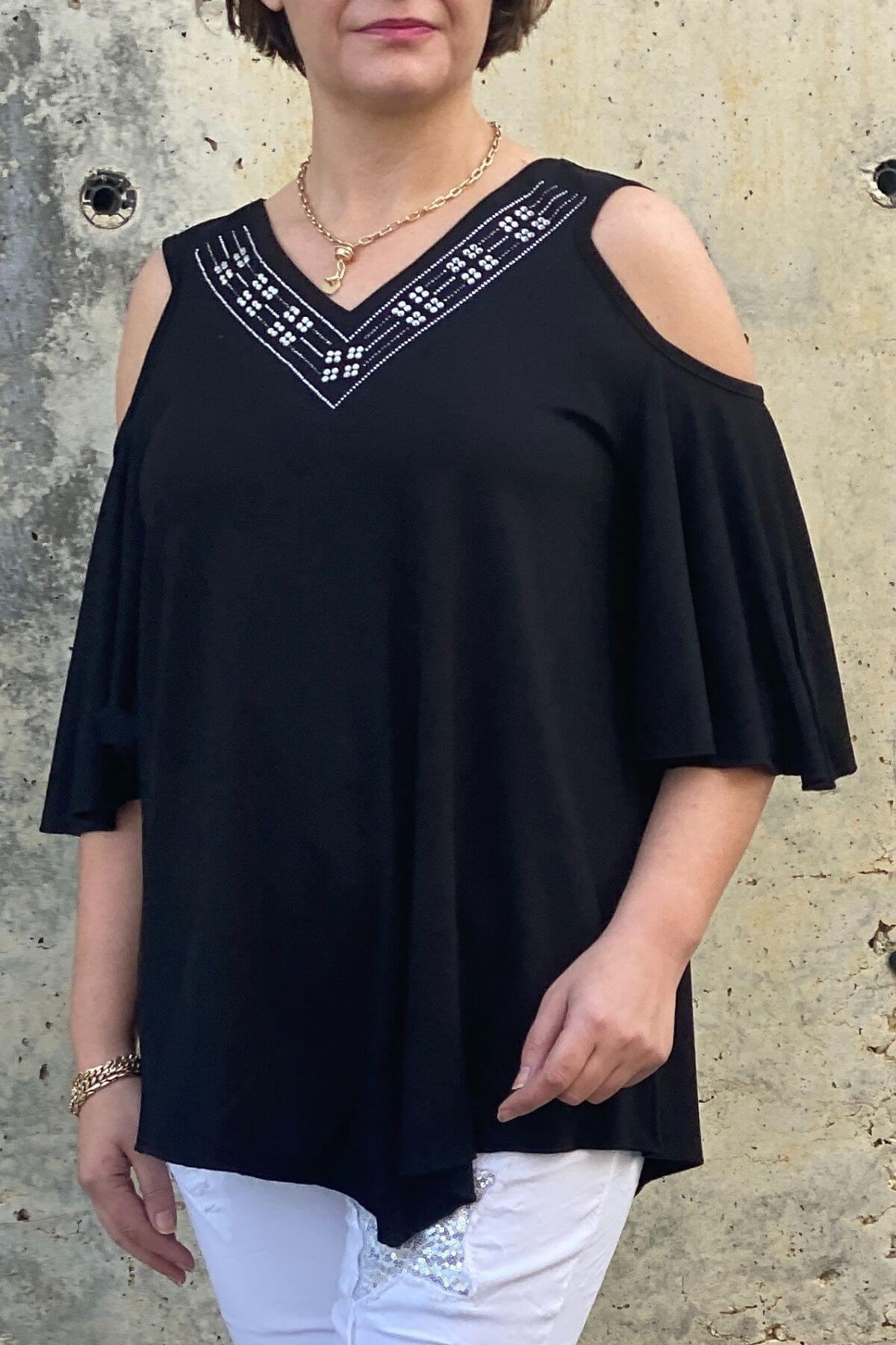 Büyük Beden Siyah Arkası & Önü V Yaka Bluz