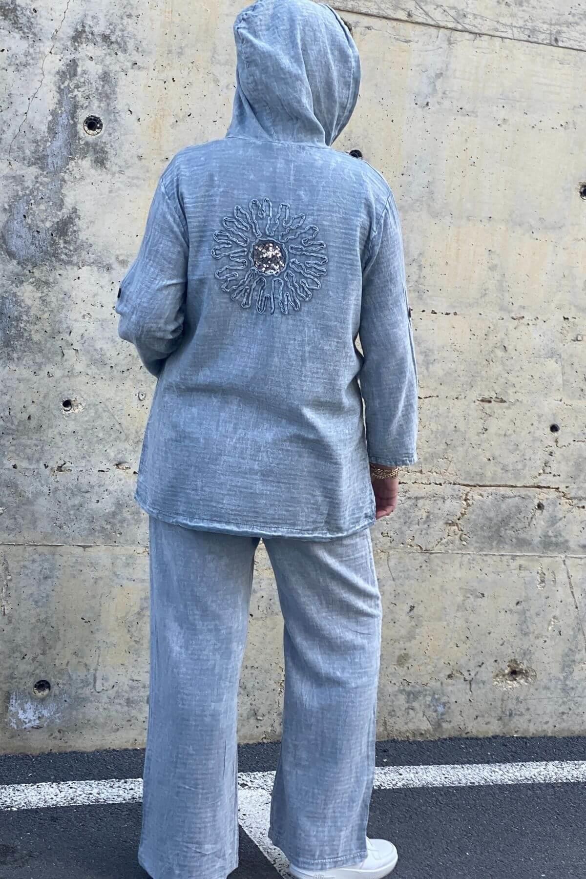 Kadın Güneş Keten Gri Takım