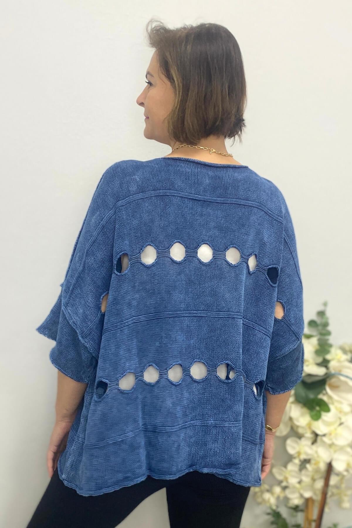 Kadın Mavi Tasarım Triko Tasarım Bluz