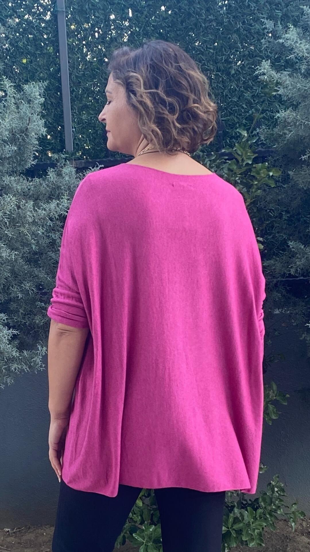 Kadın İtalyan Angora Fuşya Triko Bluz