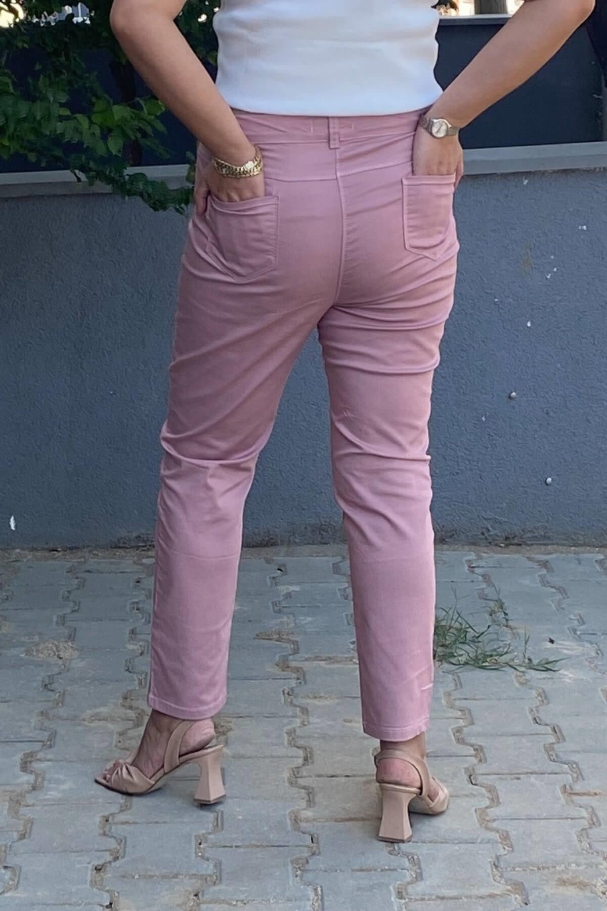 Kadın Pudra Pembe  Boru Paça Pantolon