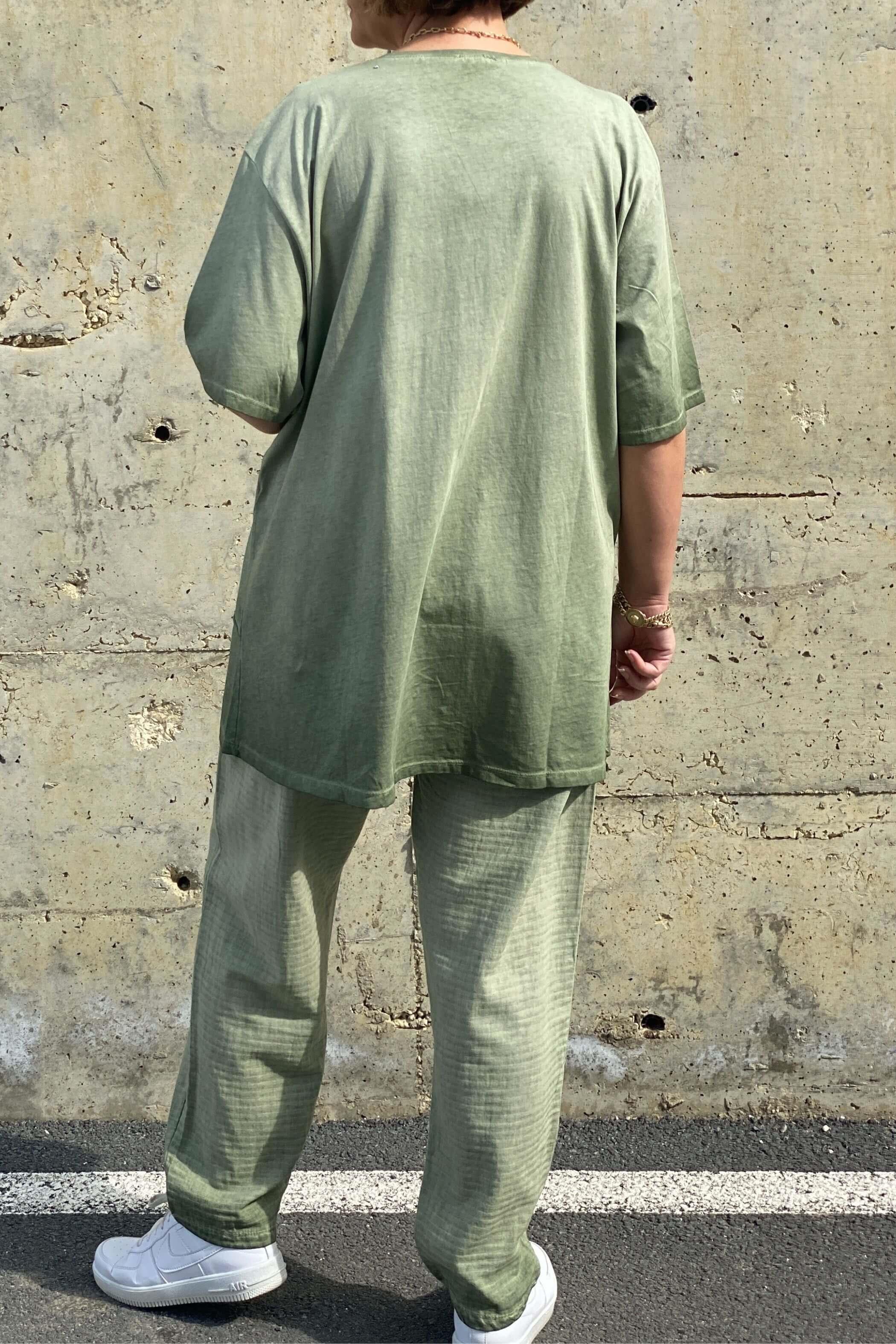 Büyük Beden Verona Yeşi Keten Takım