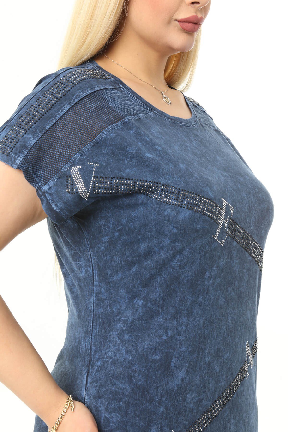 Büyük Beden Lacivert Gizli Cep Detaylı Elbise