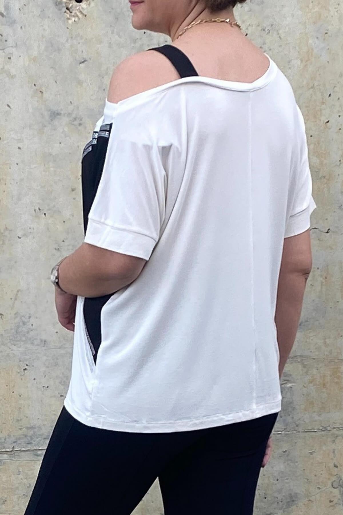 Büyük Beden Krem & Siyah  Küçük Taş Detaylı Bluz