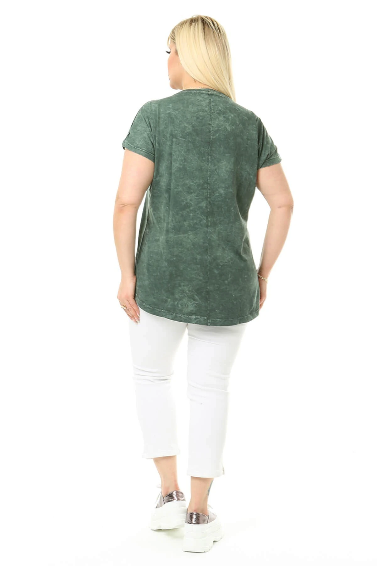 Büyük Beden Haki Omuzları Dantel Detaylı Bluz