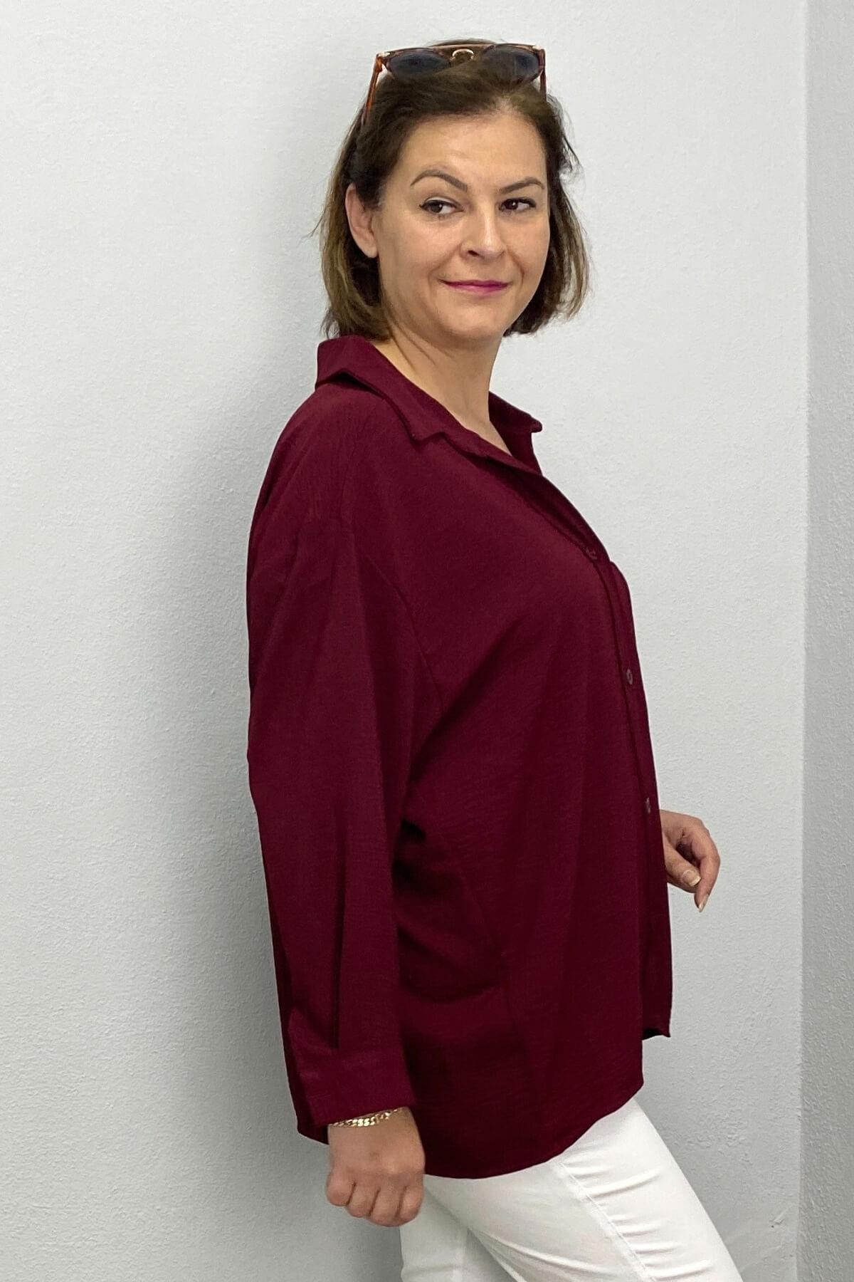 Kadın Bordo Ayrobin Gömlek