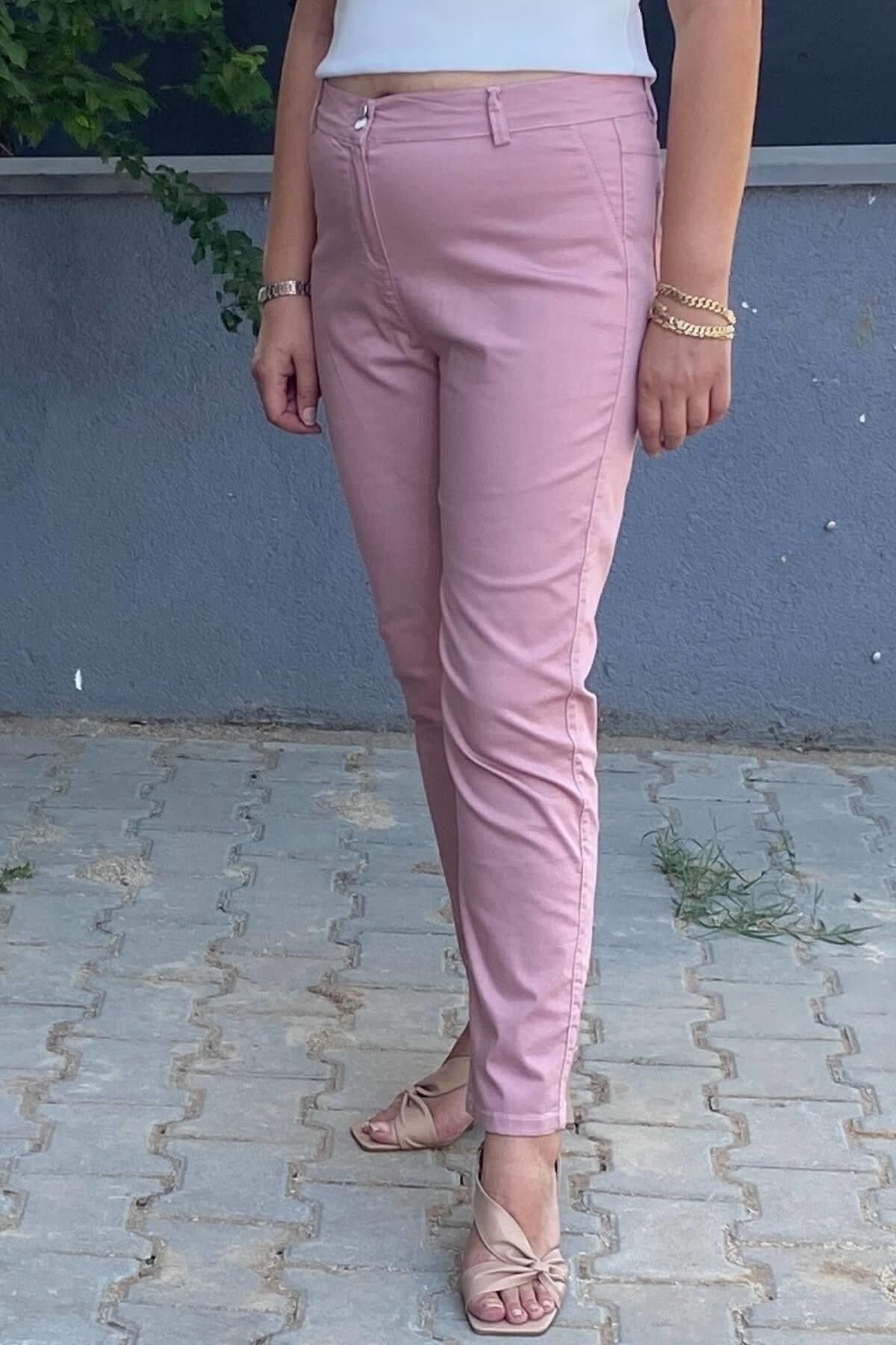 Kadın Pudra Pembe  Boru Paça Pantolon