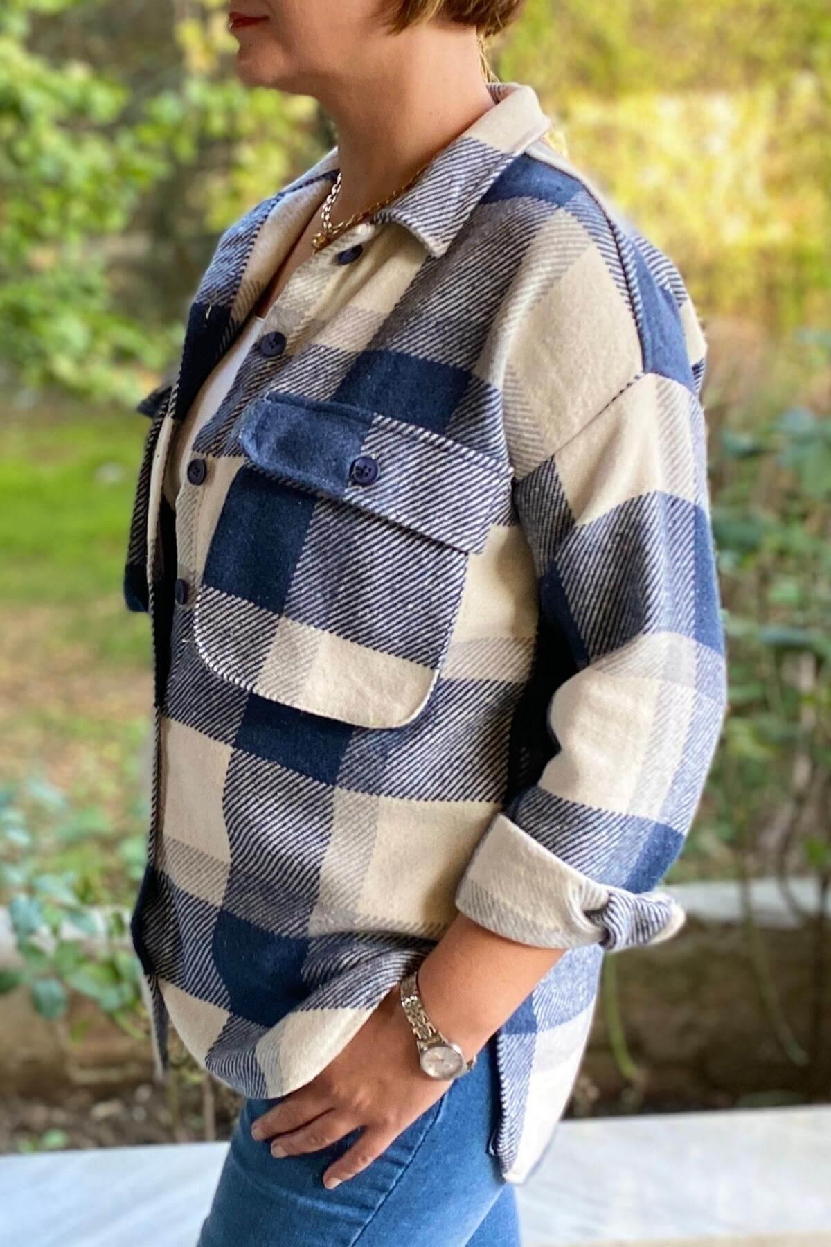 Kadın Lacivert Oduncu Gömlek Ceket