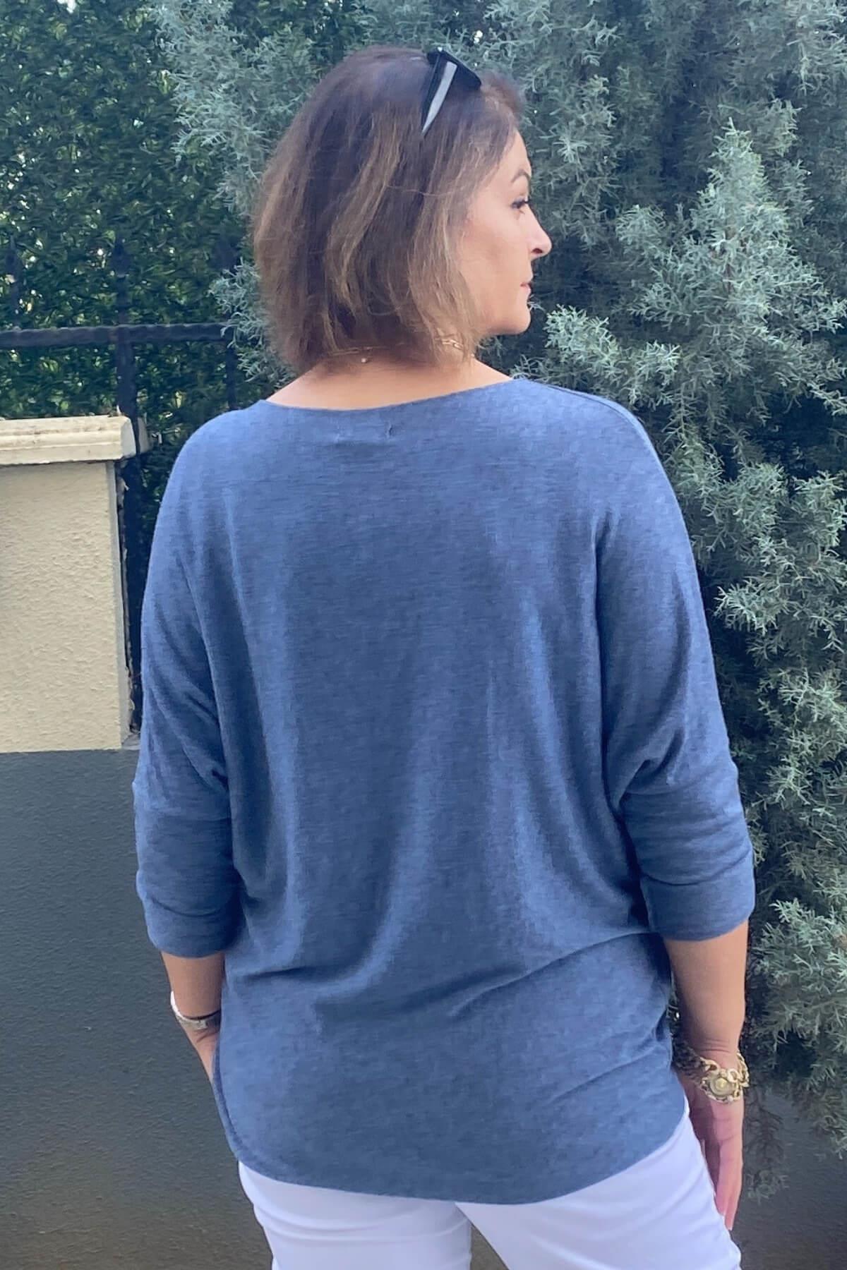 Kadın İtalyan Yıldız İşlmeli Mavi Bluz