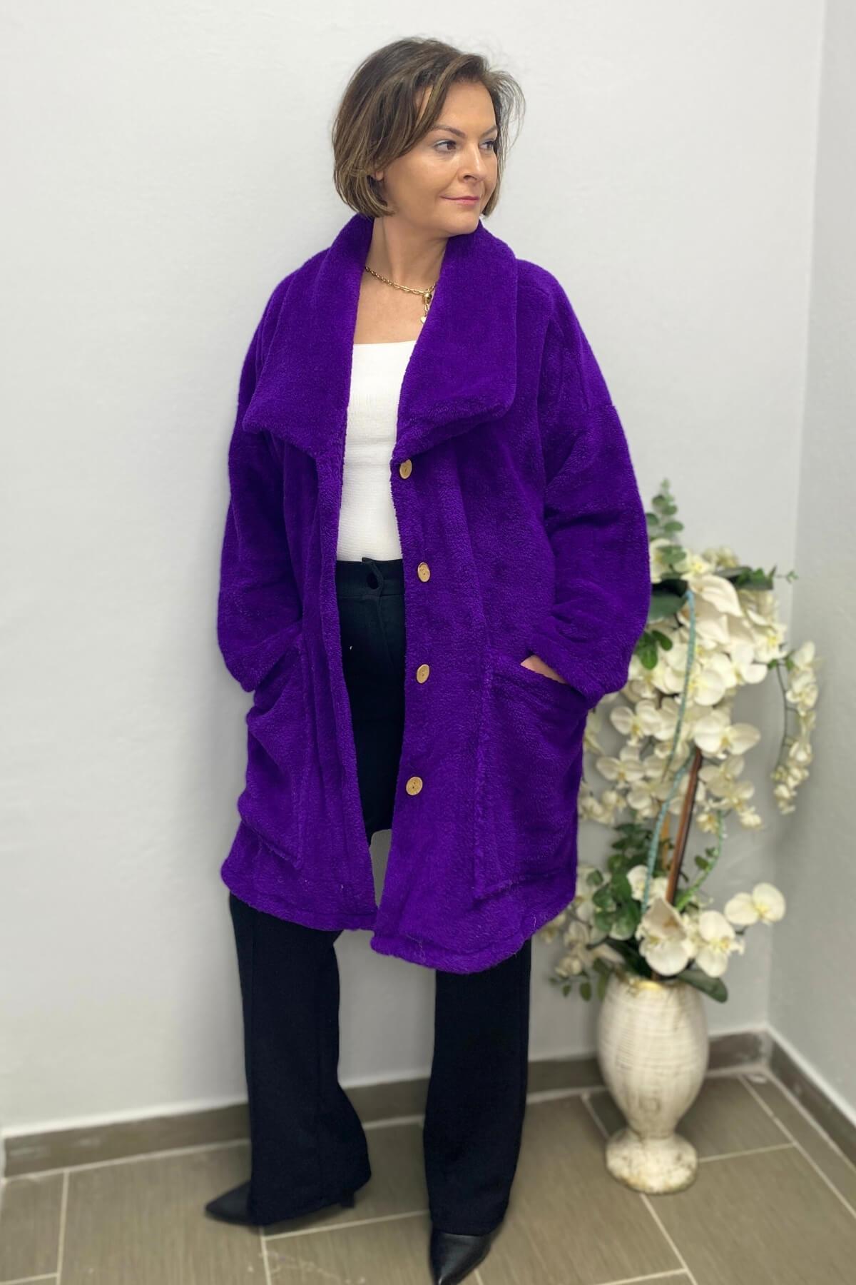 Kadın Mor Peluş Hırka