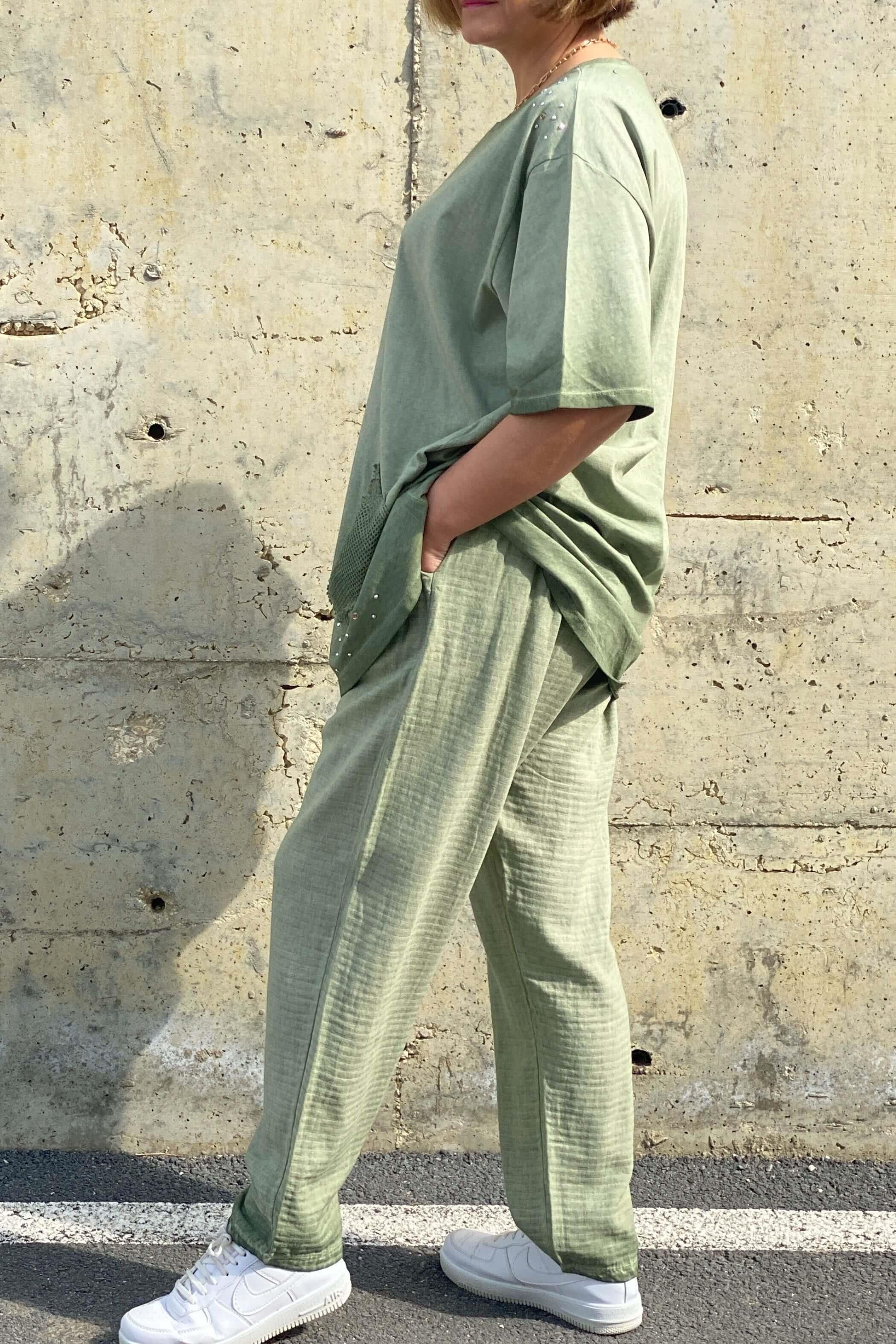 Büyük Beden Verona Yeşi Keten Takım