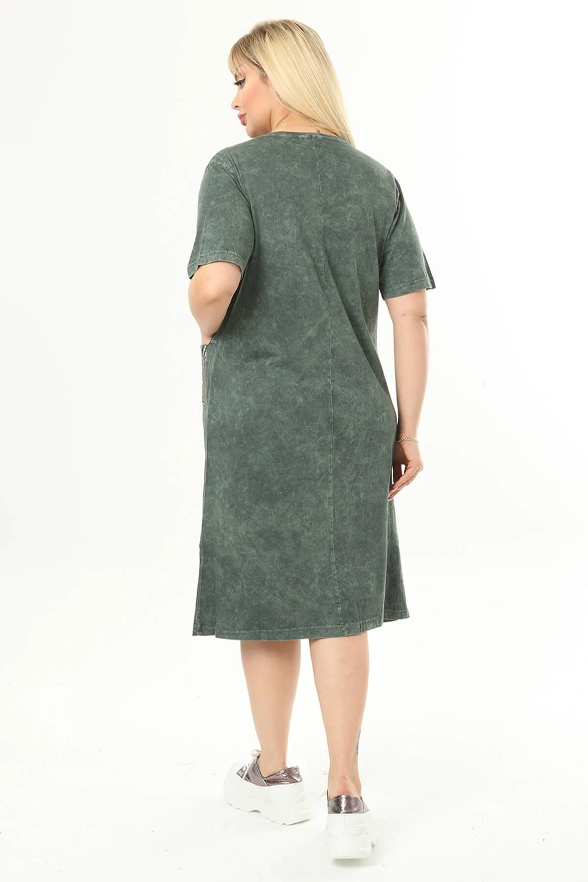 Büyük Beden Haki Omuzları File Detaylı Elbise