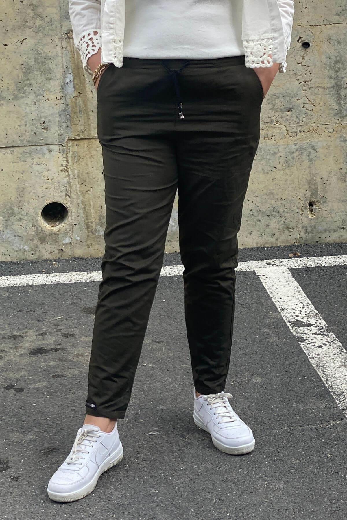 Kadın Spor Haki Kumaş Pantolon