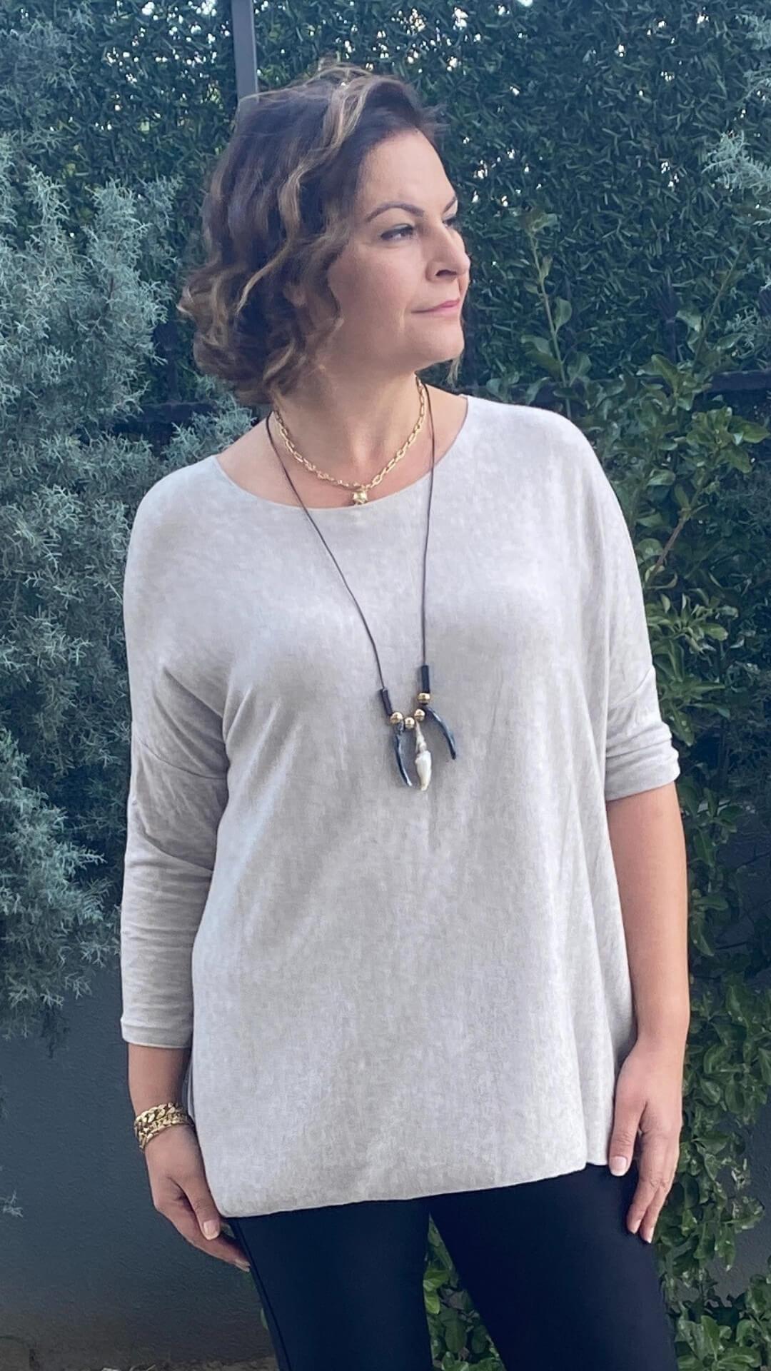 Kadın İtalyan Angora Taş Rengi Triko Bluz