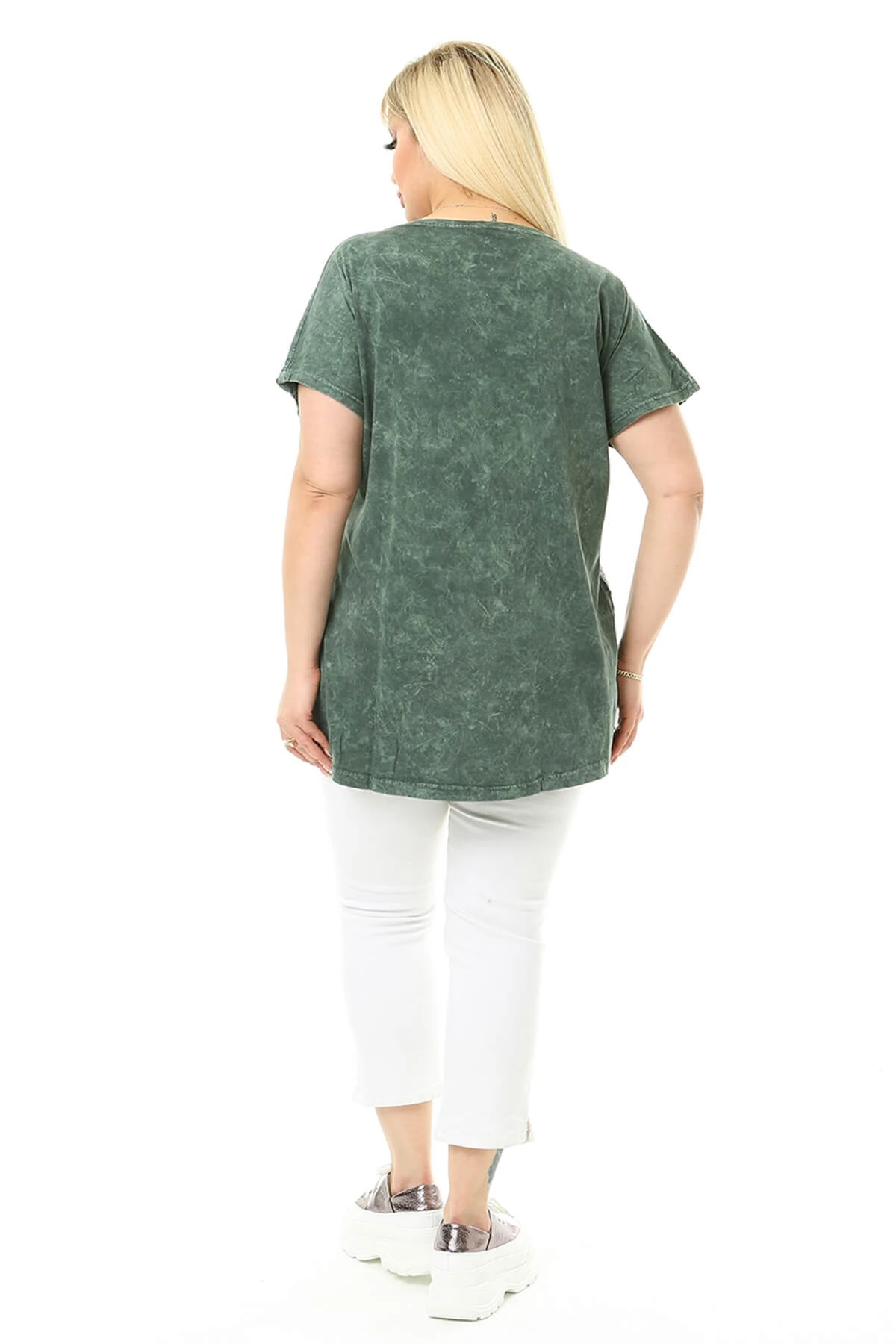 Büyük Beden Haki Yuvarlak Yaka Bluz