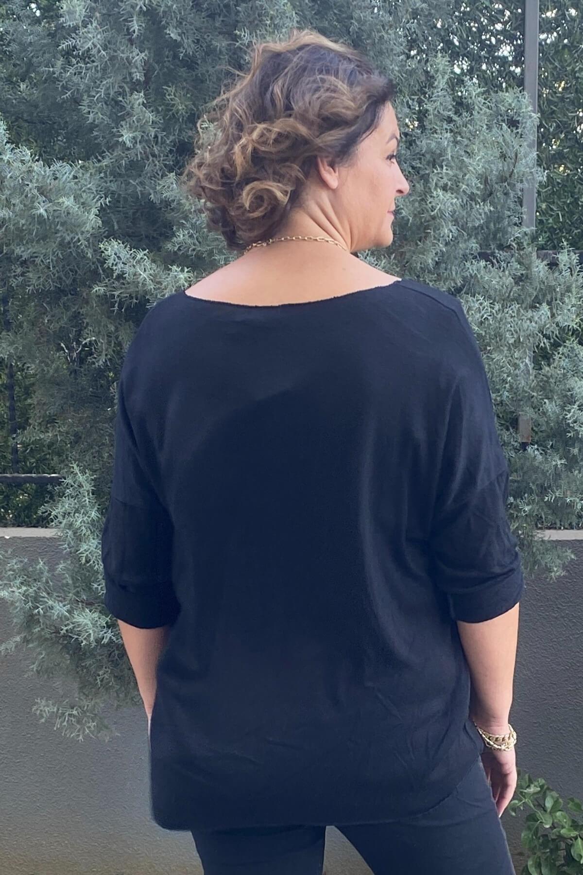 Kadın İtalyan Baskılı Angora Siyah Triko Bluz