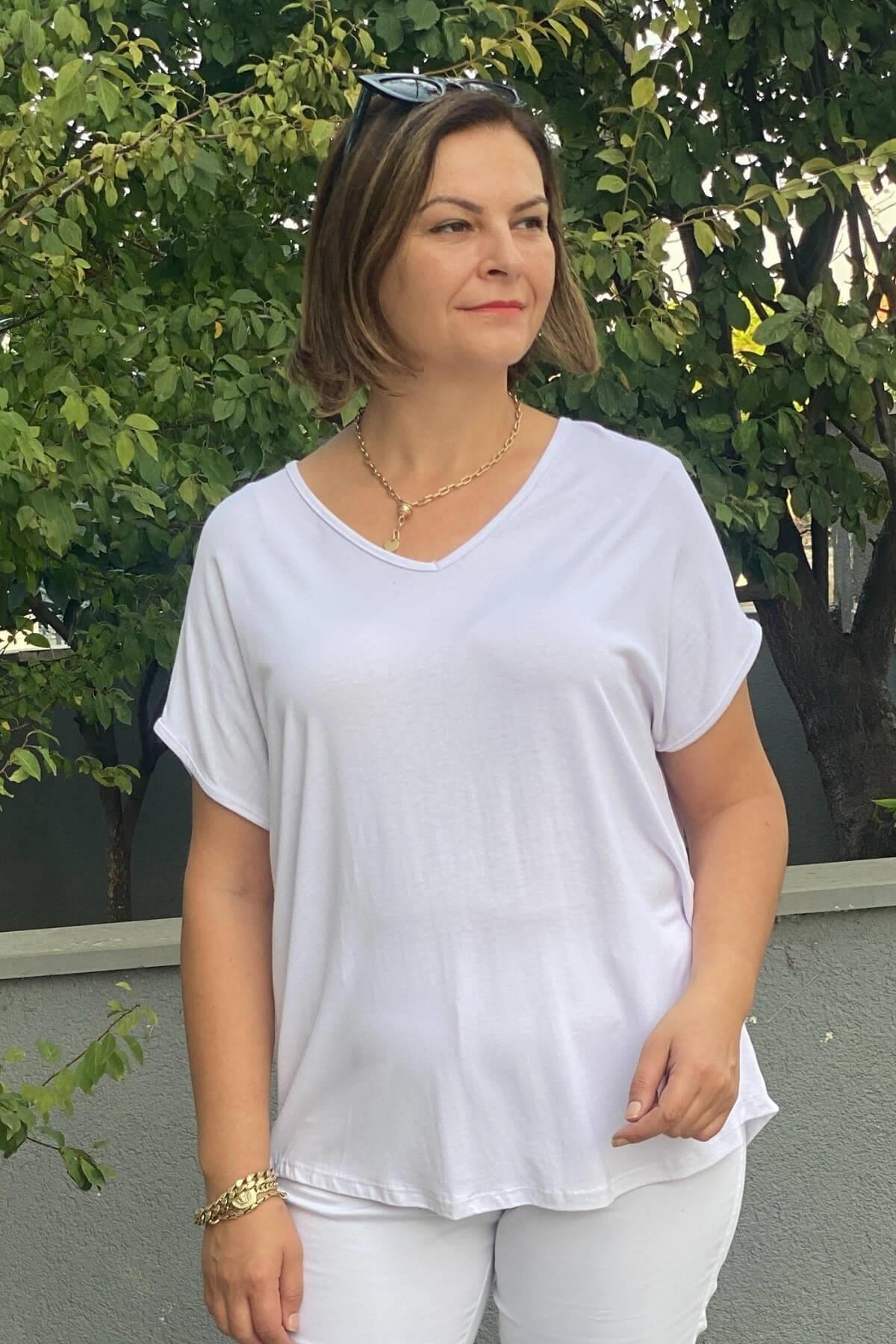 Büyük Beden Beyaz Minnoş Bluz