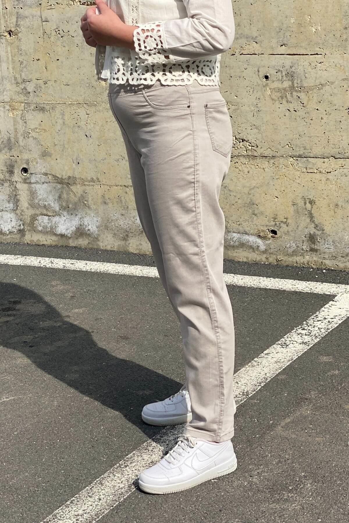 Kadın Acık Gri Tensel Pamuklu Pantolon