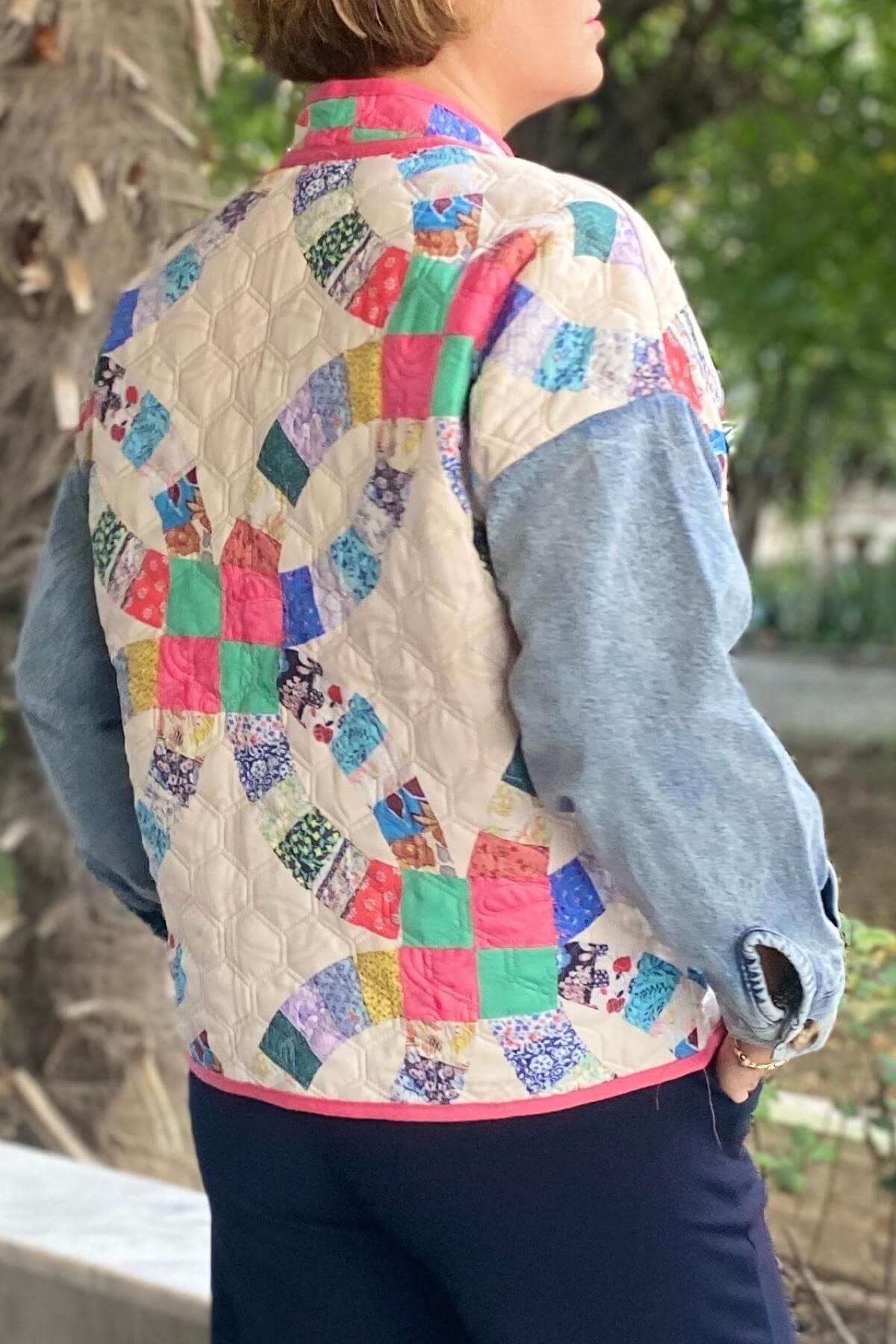 Kadın Krem Patchwork Desenli Ceket