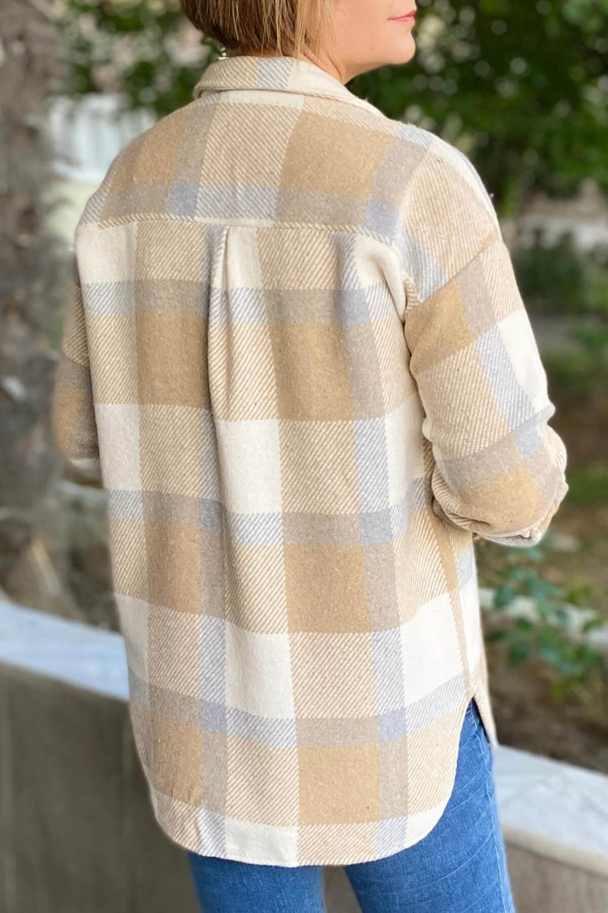 Kadın Bej Oduncu Gömlek Ceket