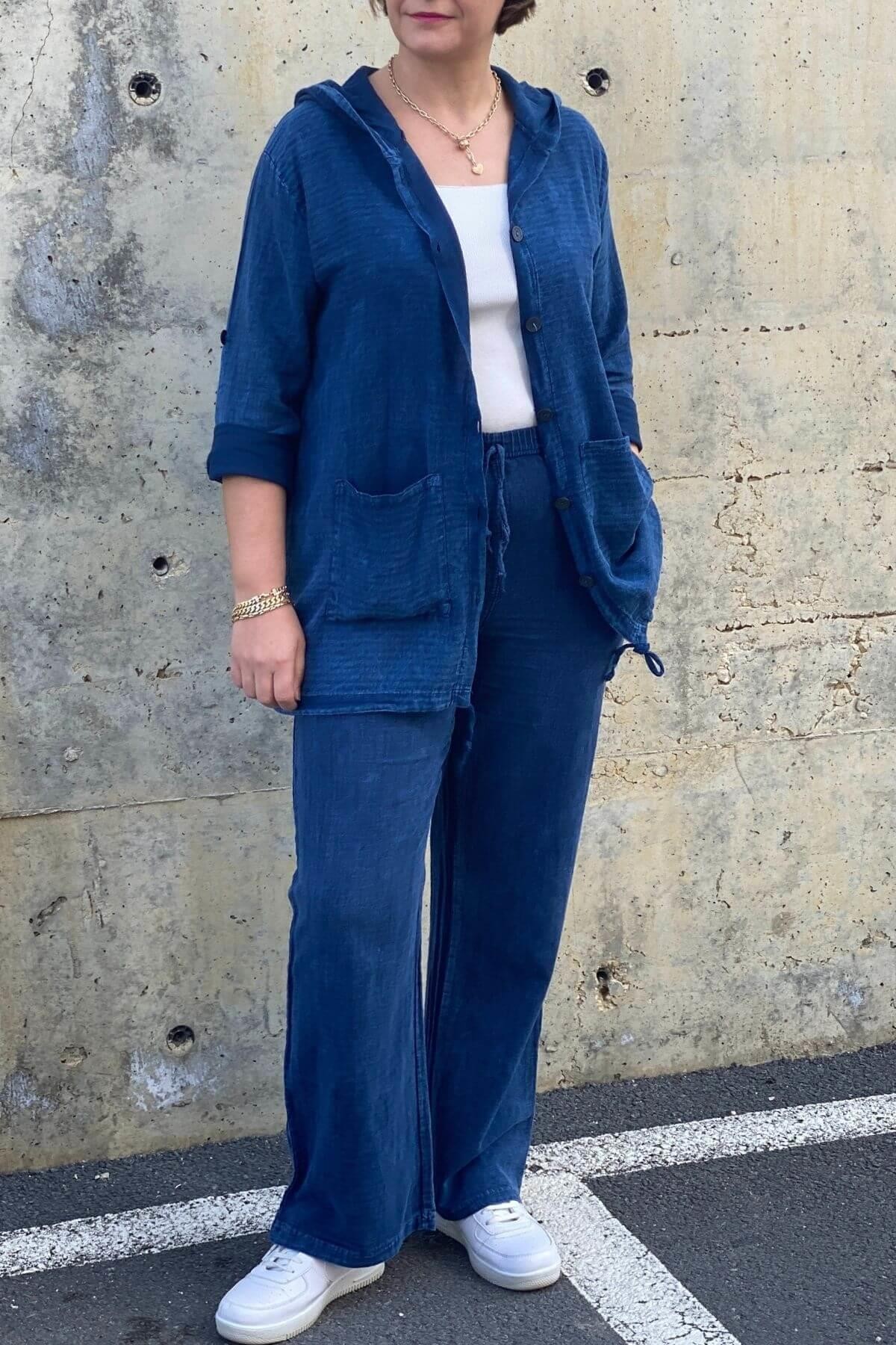 Kadın Güneş Keten Lacivert Takım