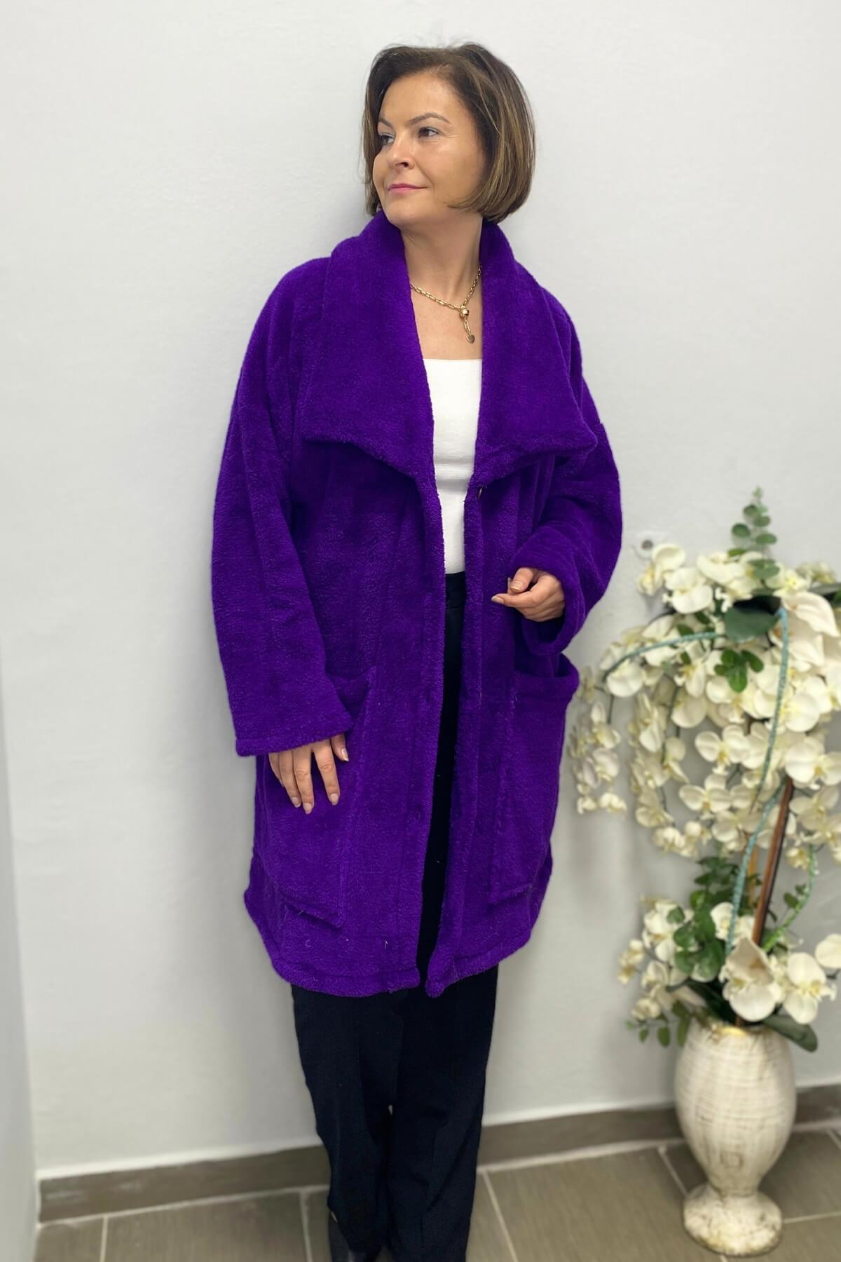 Kadın Mor Peluş Hırka