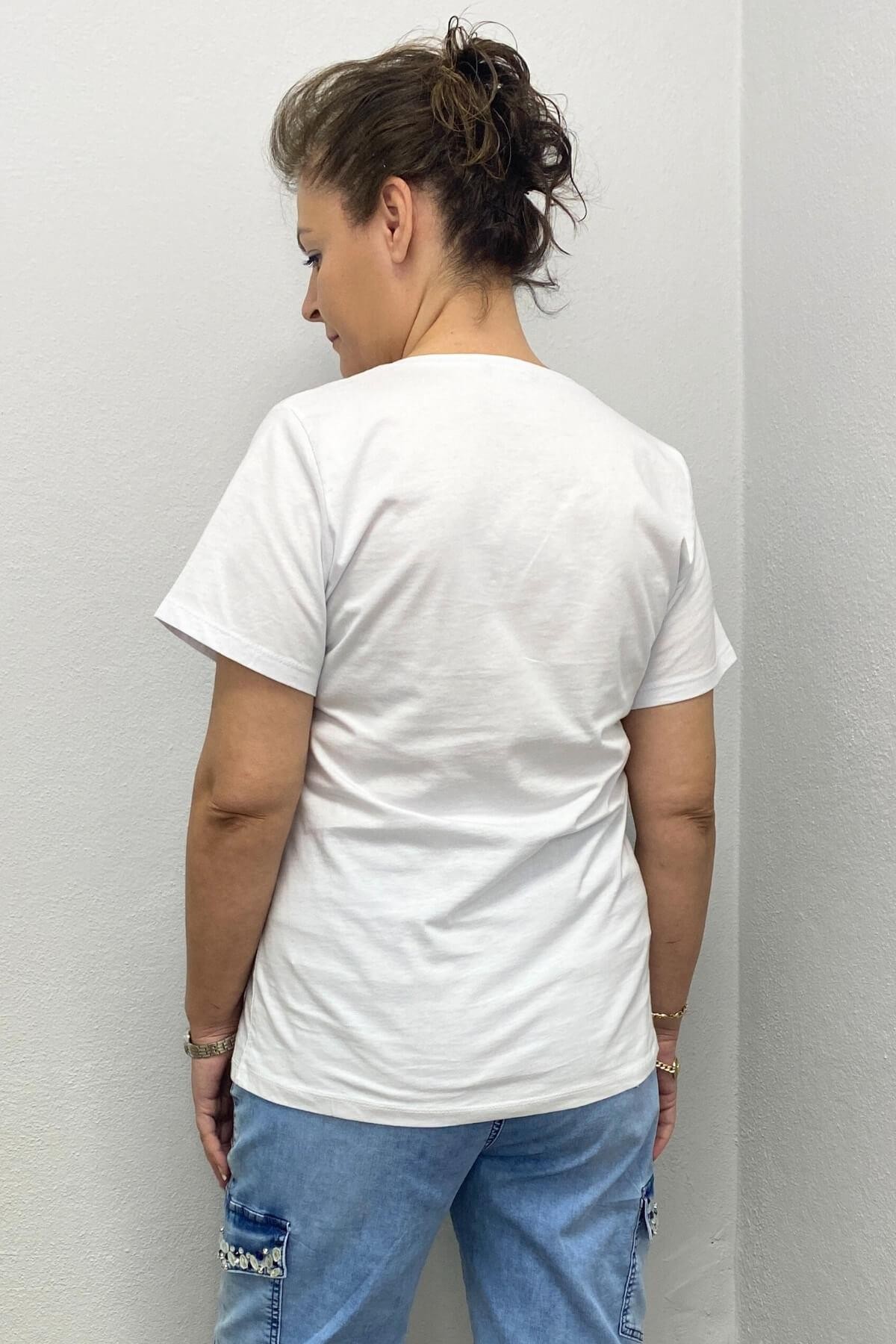 Kadın Beyaz Gümüş Baskılı Tshirt
