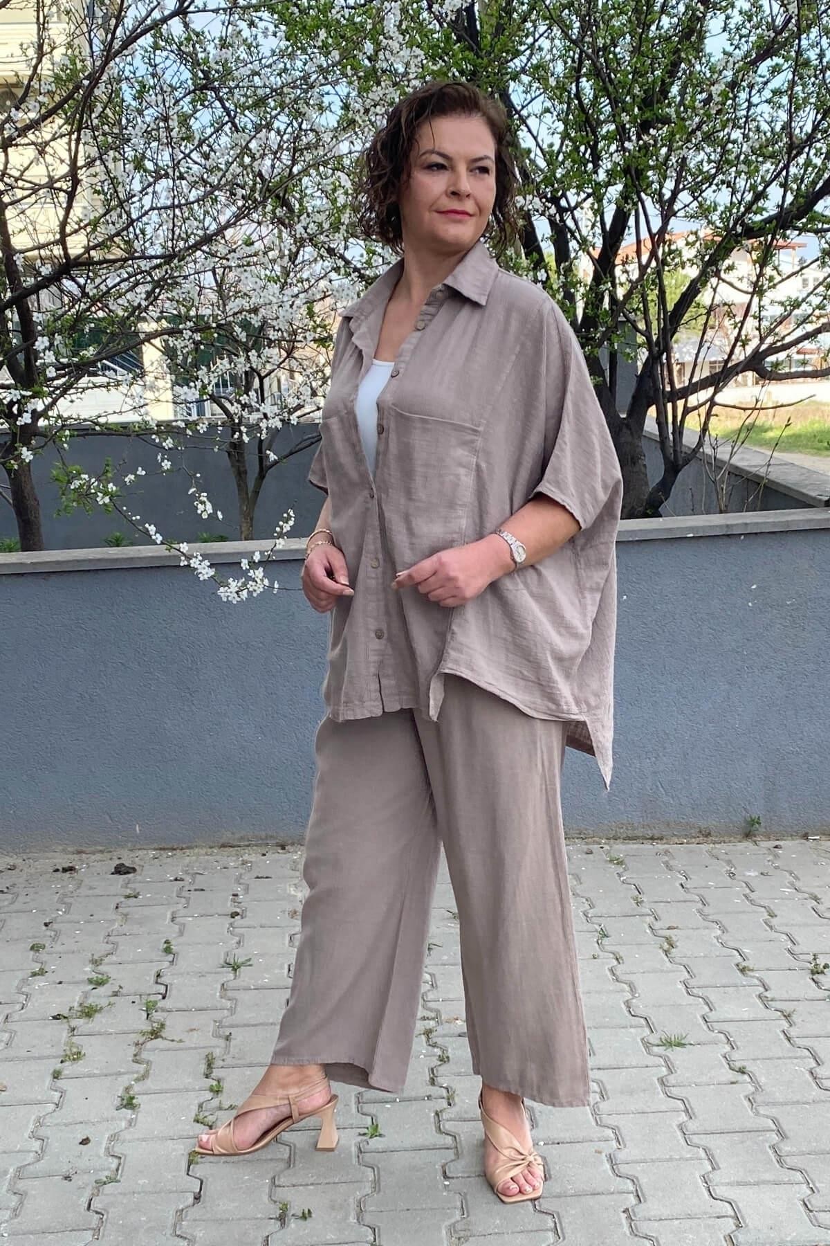 Kadın Vizon İtalyan tasarım Keten Takım