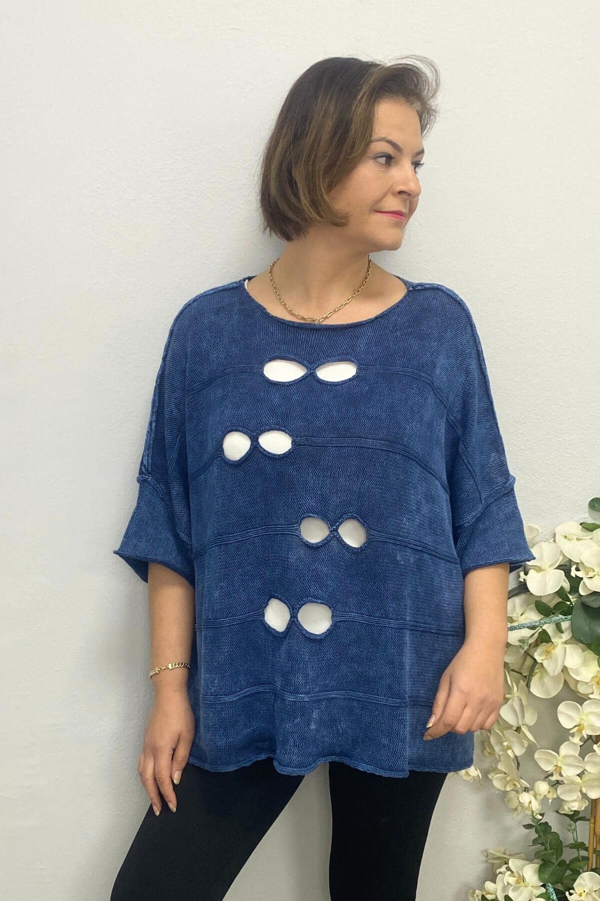 Kadın Mavi Tasarım Triko Tasarım Bluz