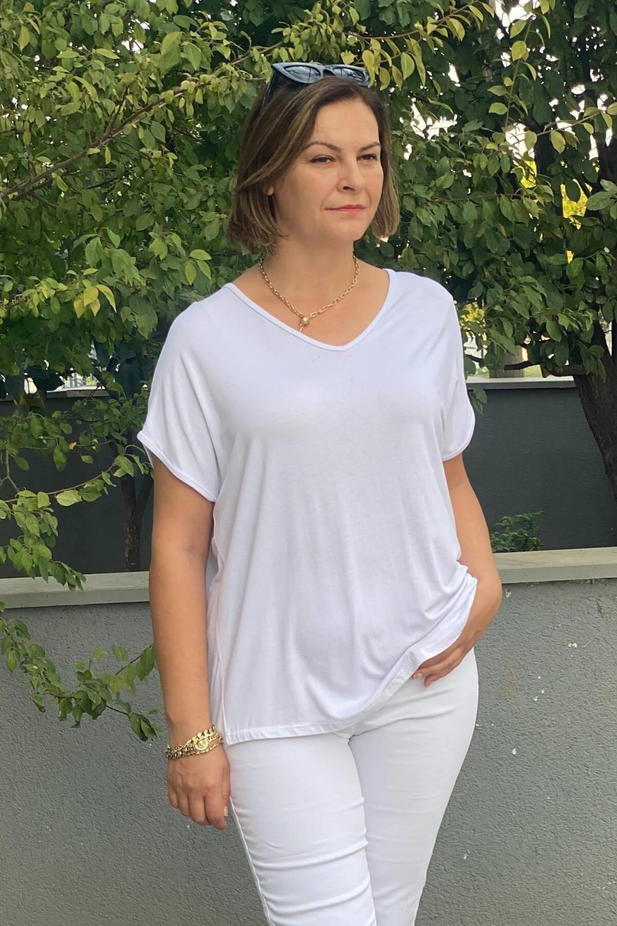 Büyük Beden Beyaz Minnoş Bluz