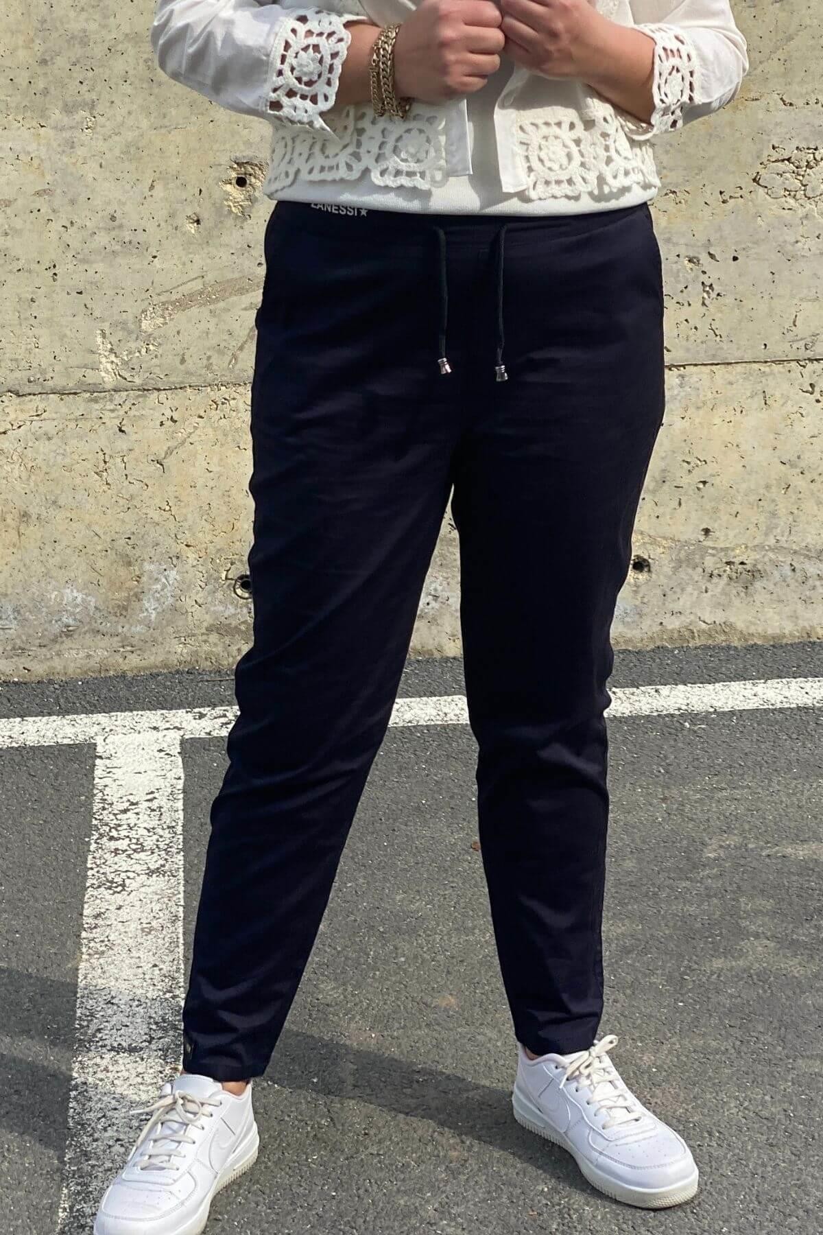 Kadın Spor Lacivert Kumaş Pantolon