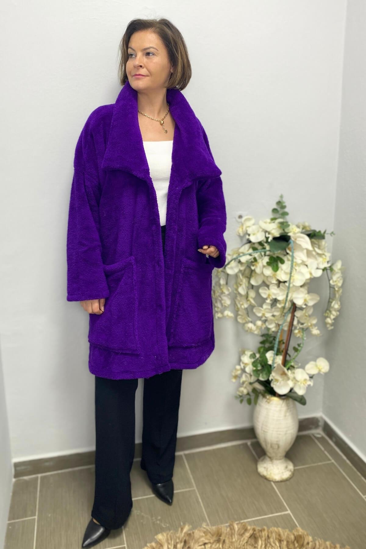 Kadın Mor Peluş Hırka