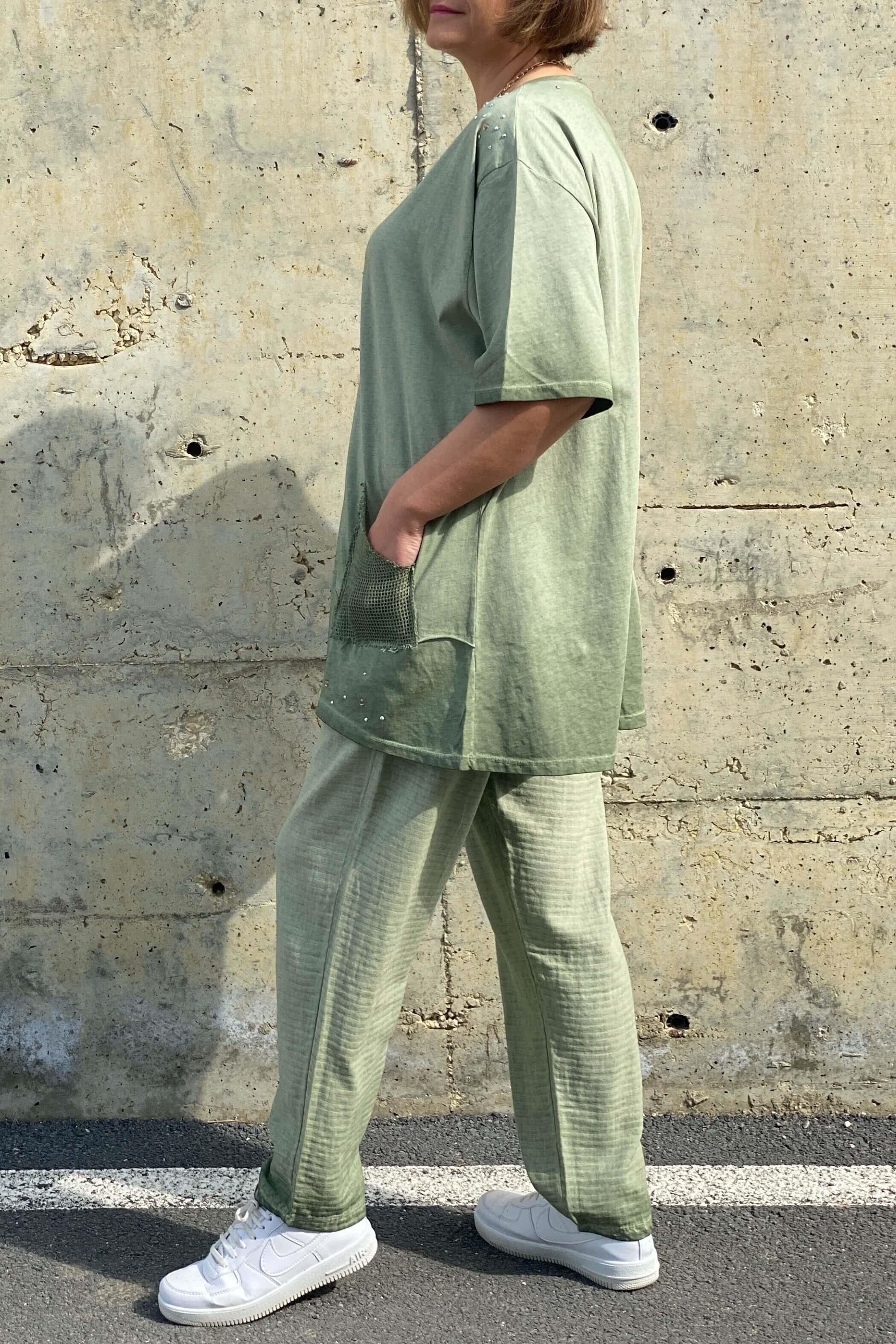 Büyük Beden Verona Yeşi Keten Takım