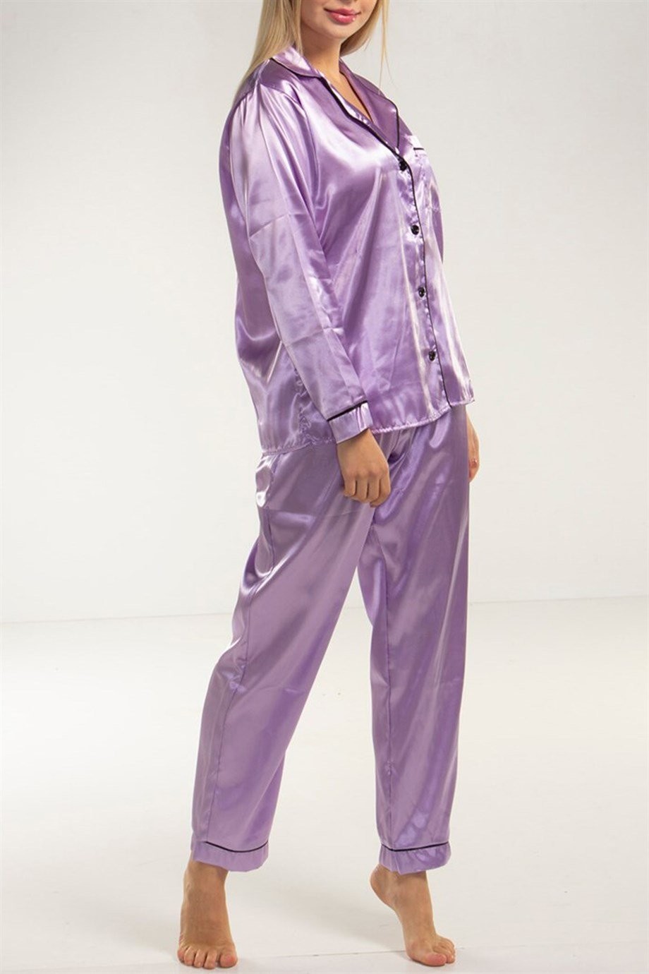 Kadın Lila Saten Pijama Takımı