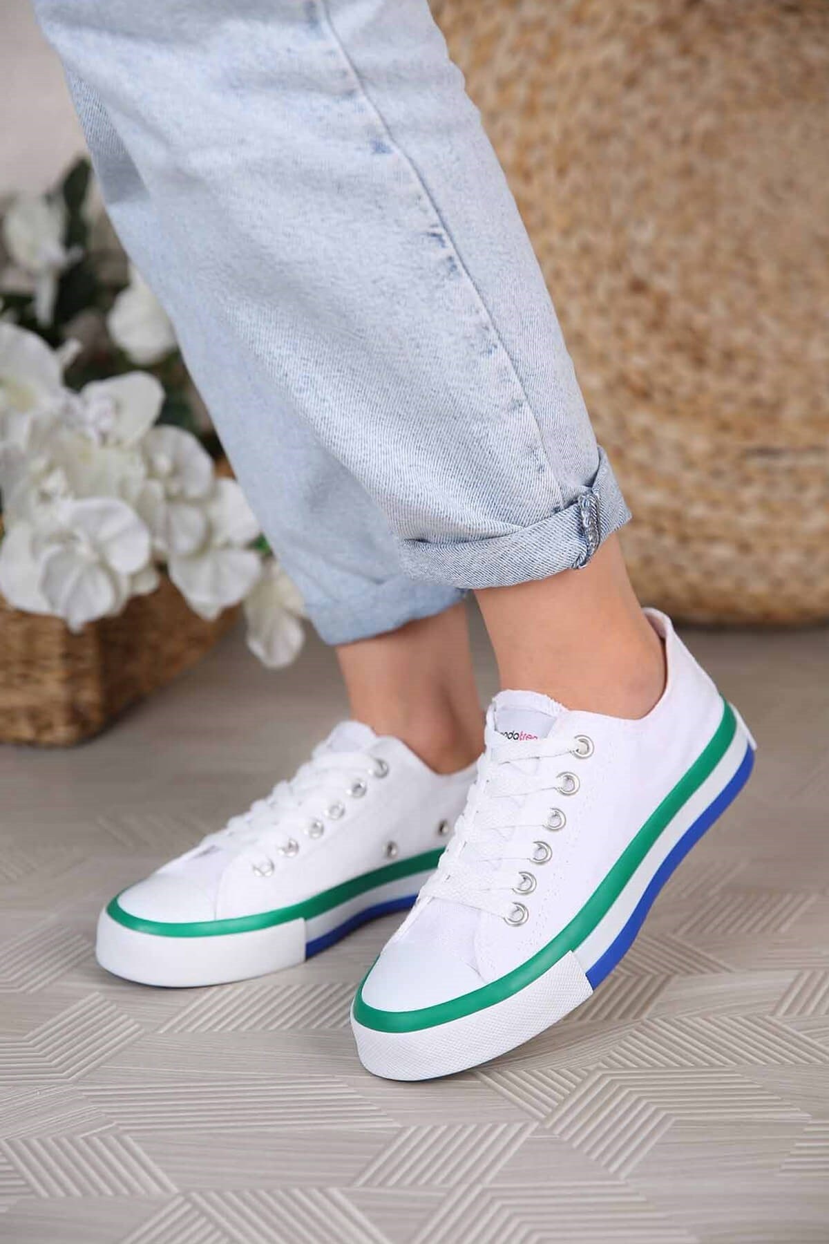 Kadın Beyaz Keten Günlük Spor Sneaker Spor Ayakkabı
