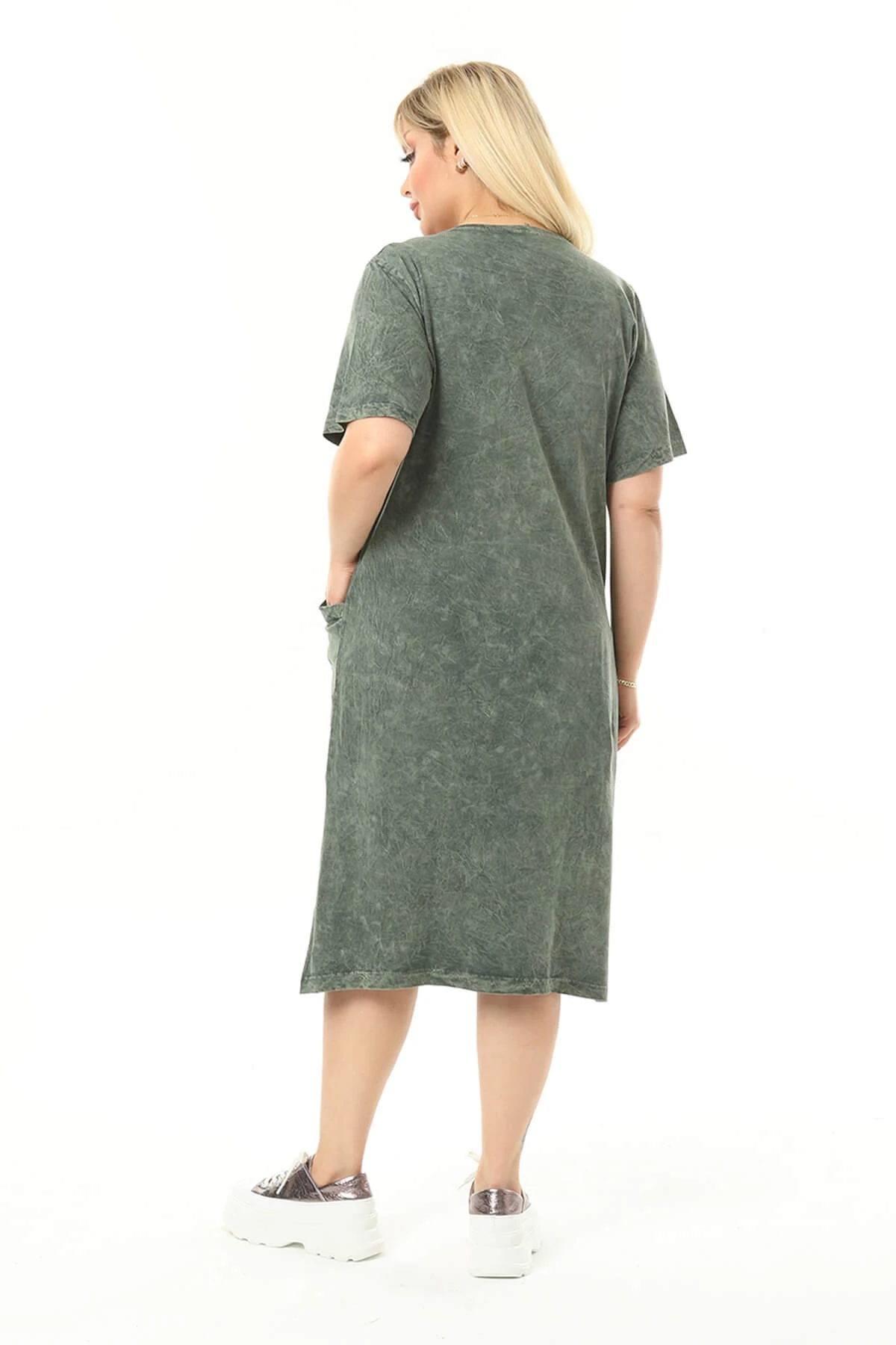 Büyük Beden Haki Kelebek Taslı Elbise