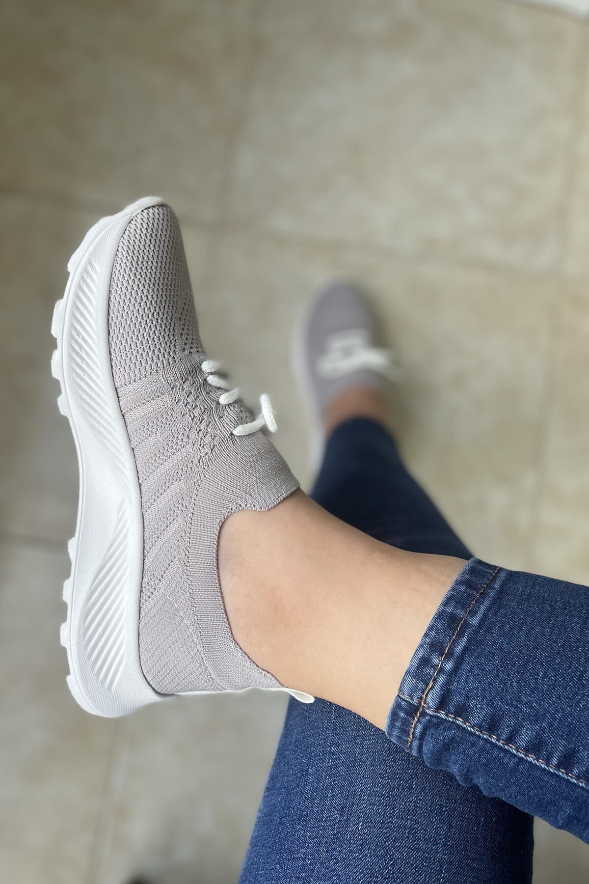 Kadın Gri Streç Triko Yazlık Spor Ayakkabı